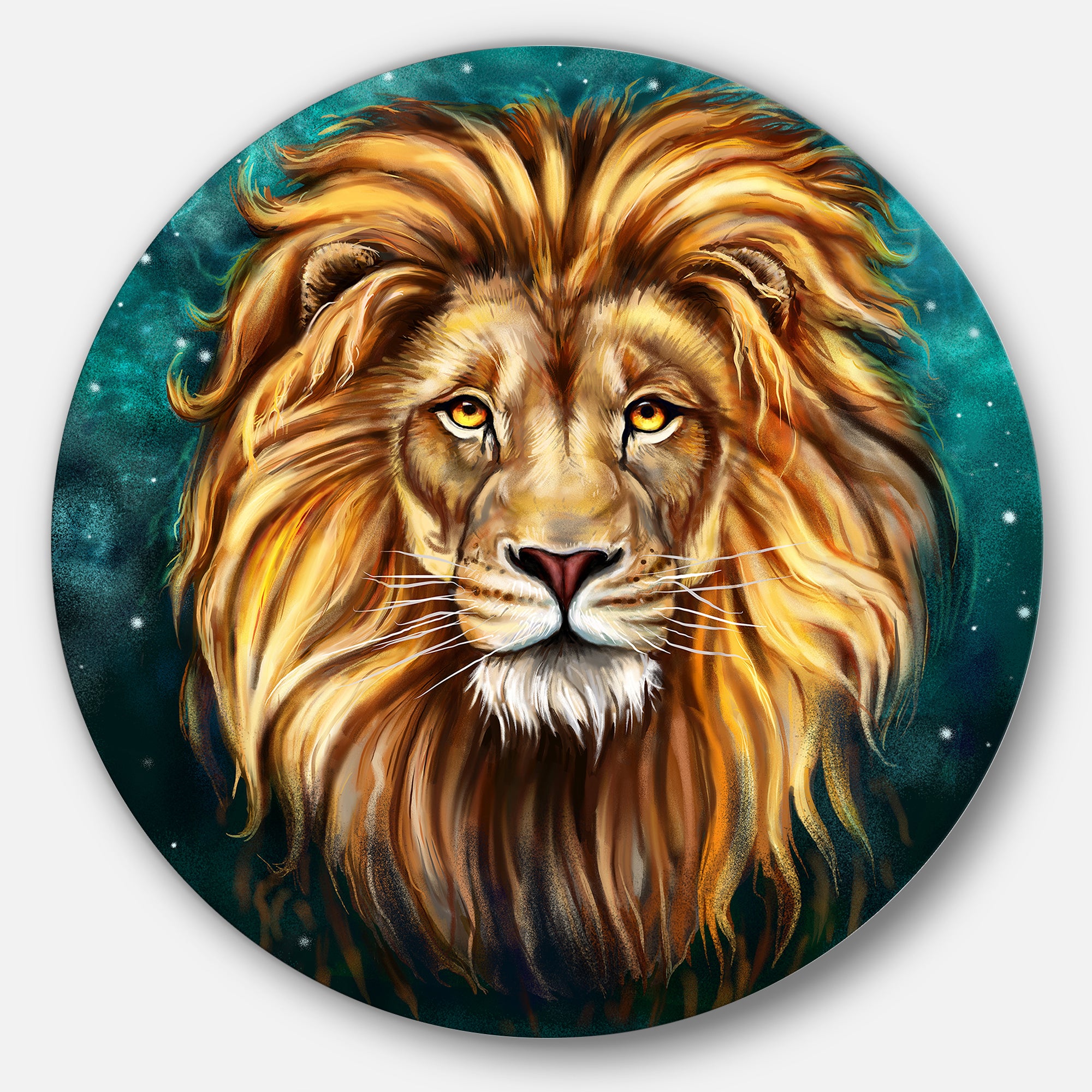 Lion Head in Blue' Animal Circle Metal Wall Art