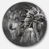 Wolf and American Indian Chief' Abstract Metal Artwork