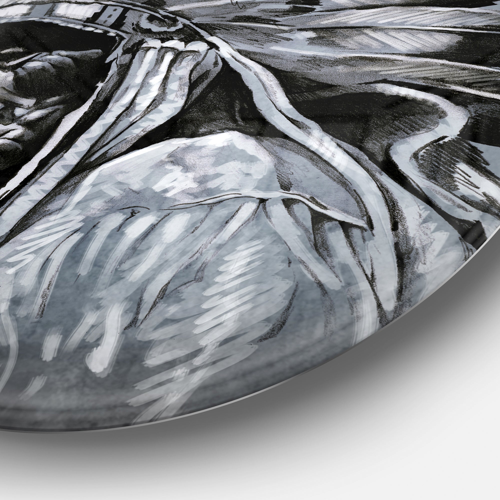 American Indian Tattoo Art' Portrait Circle Metal Wall Art