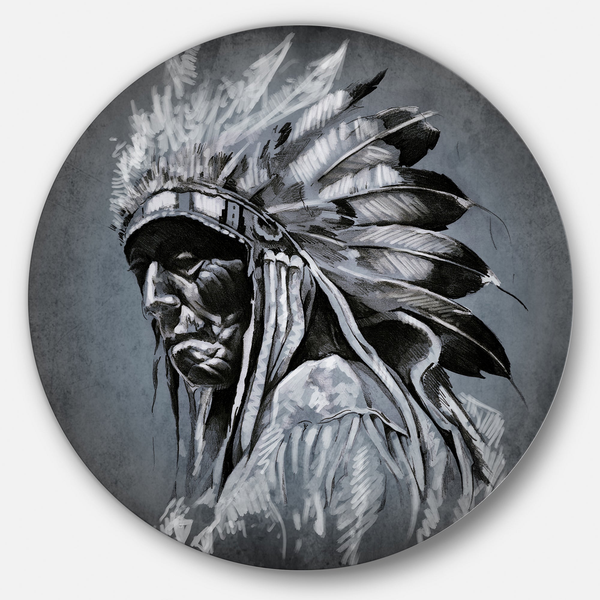 American Indian Tattoo Art' Portrait Circle Metal Wall Art