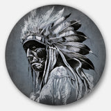 American Indian Tattoo Art' Portrait Circle Metal Wall Art