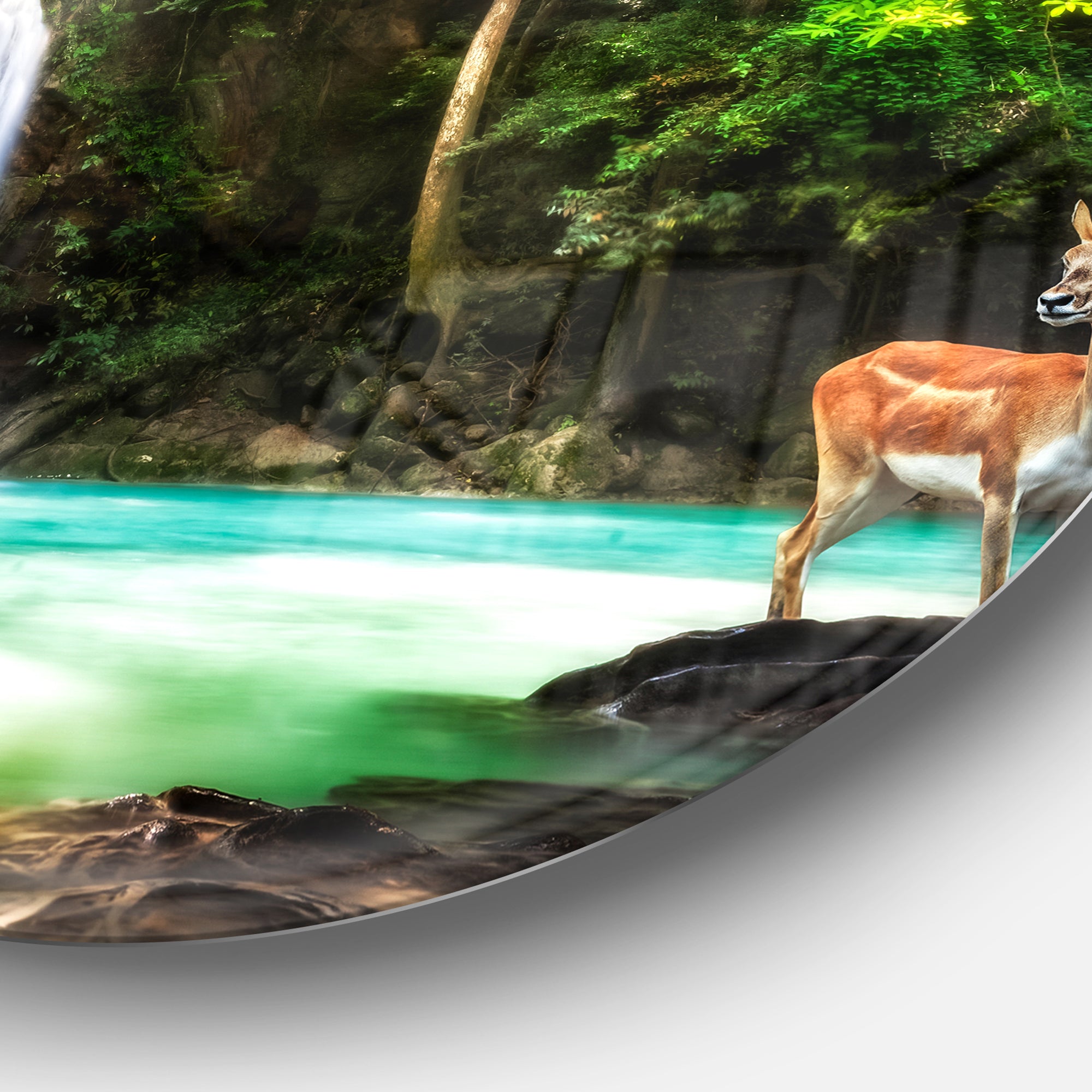 Erawan Waterfall' Large Landscape Photo Circle Metal Wall Art