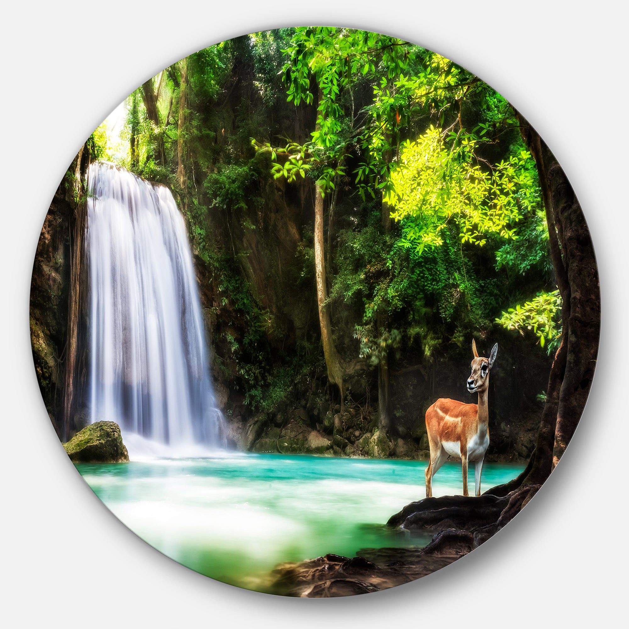 Erawan Waterfall' Large Landscape Photo Circle Metal Wall Art