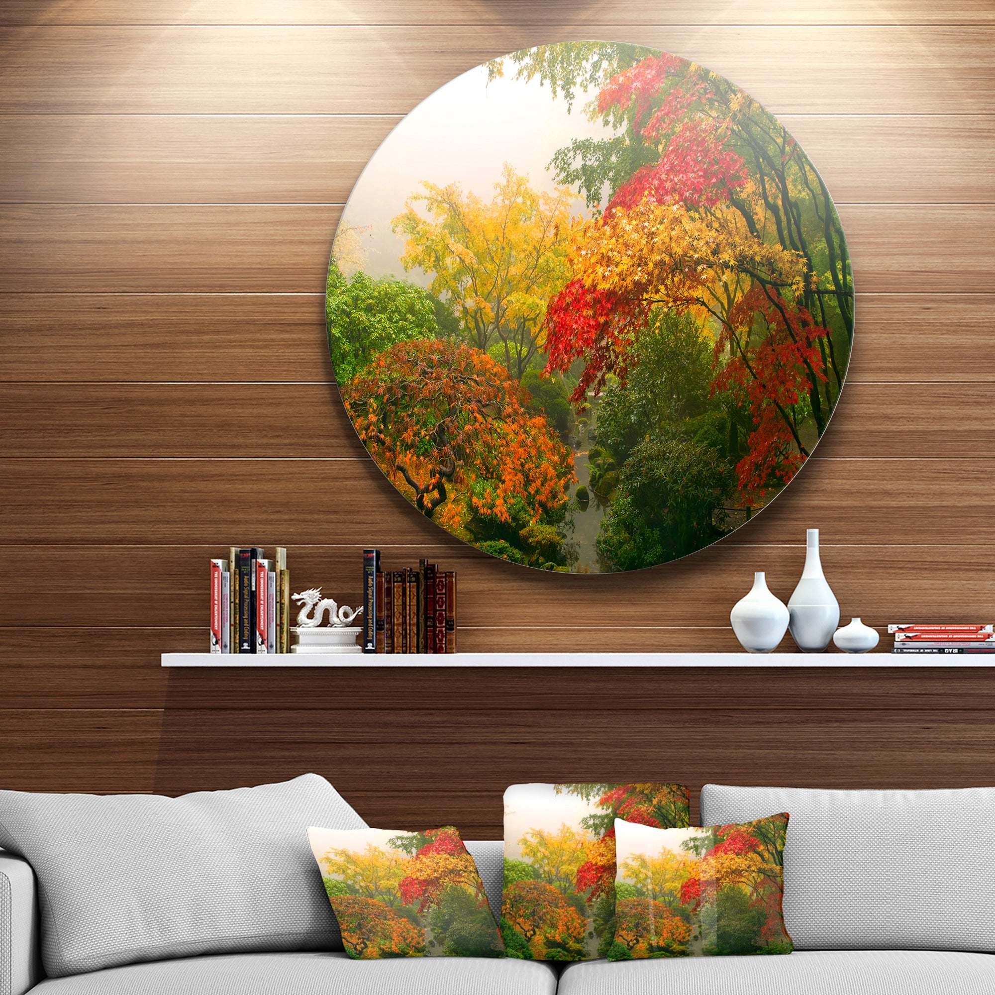 Colorful Maple Trees' Disc Floral Photography Circle Metal Wall Art
