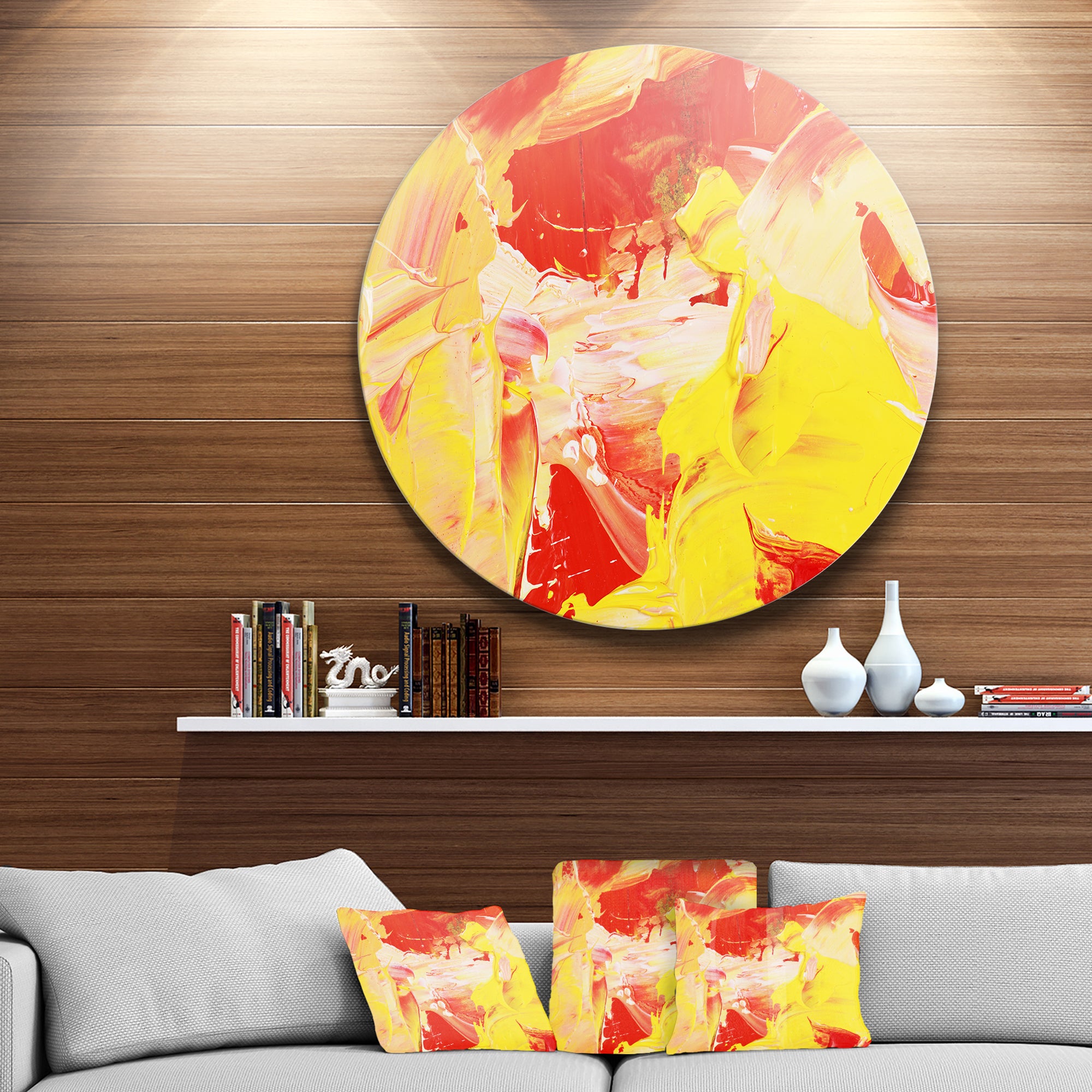 Yellow and Red Abstract Art' Disc Abstract Circle Metal Wall Art