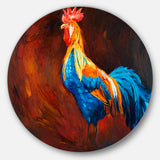 Blue and Orange Rooster' Disc Animal Circle Metal Wall Art