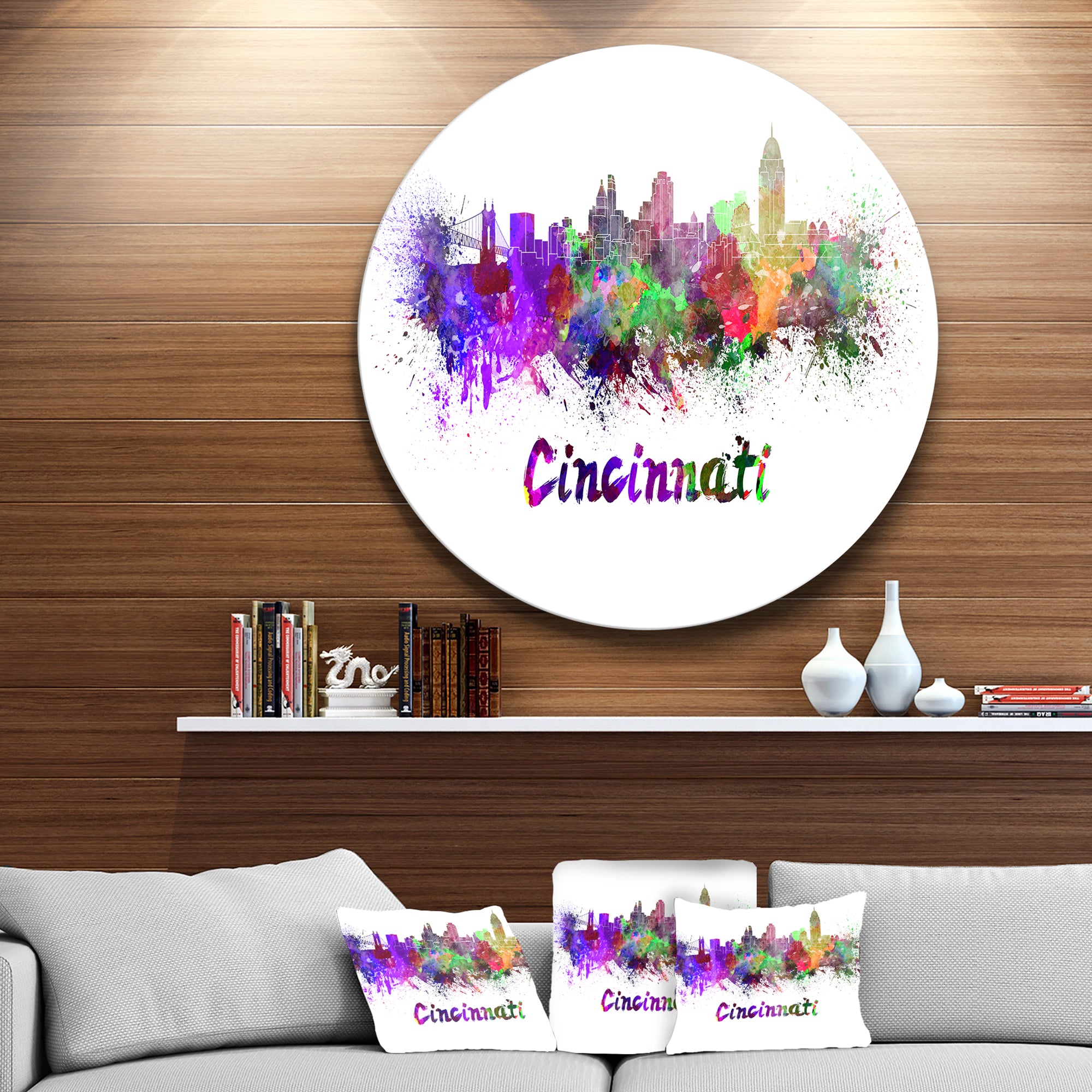 'Cincinnati Skyline' Disc Large Cityscape Metal Artwork Print