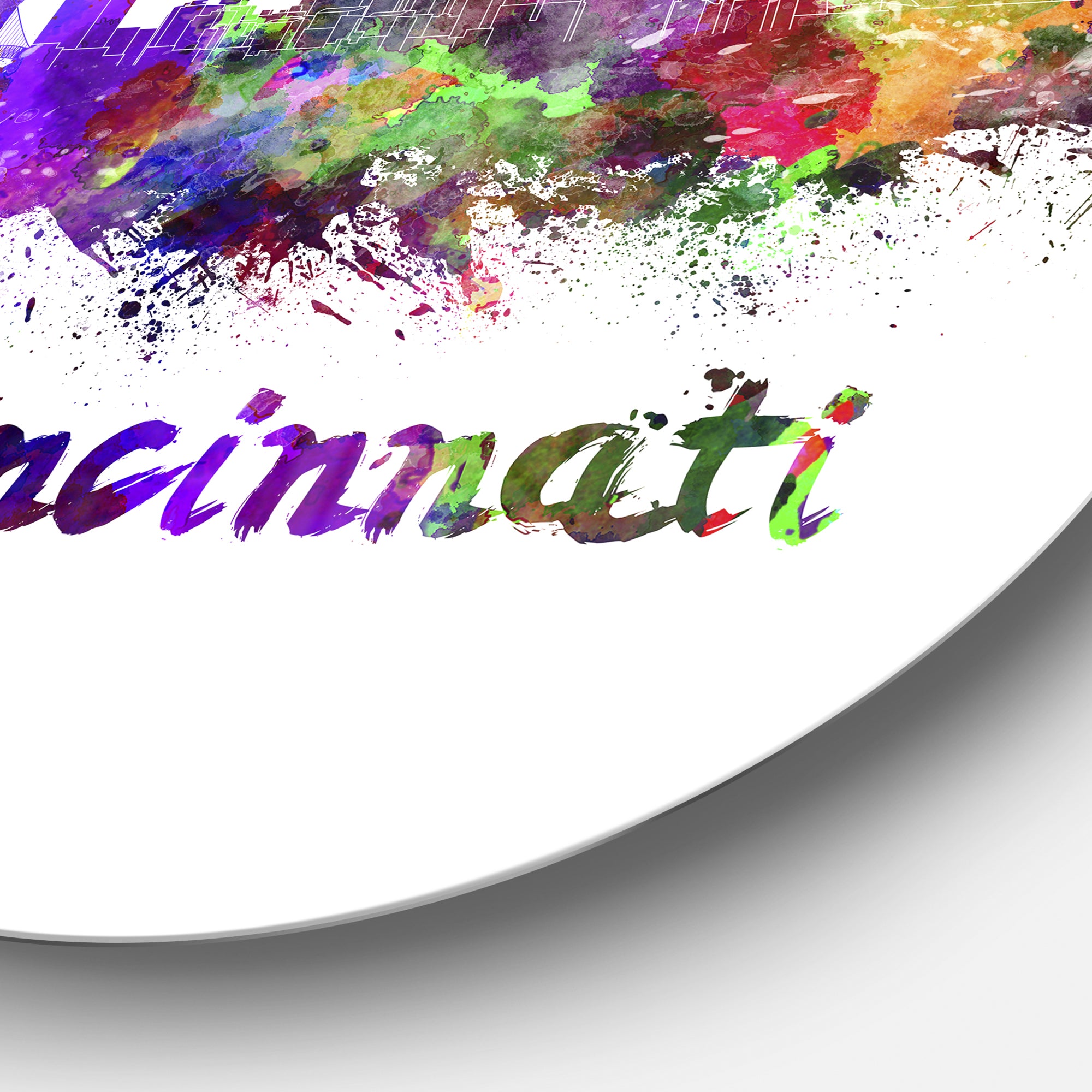 'Cincinnati Skyline' Disc Large Cityscape Metal Artwork Print
