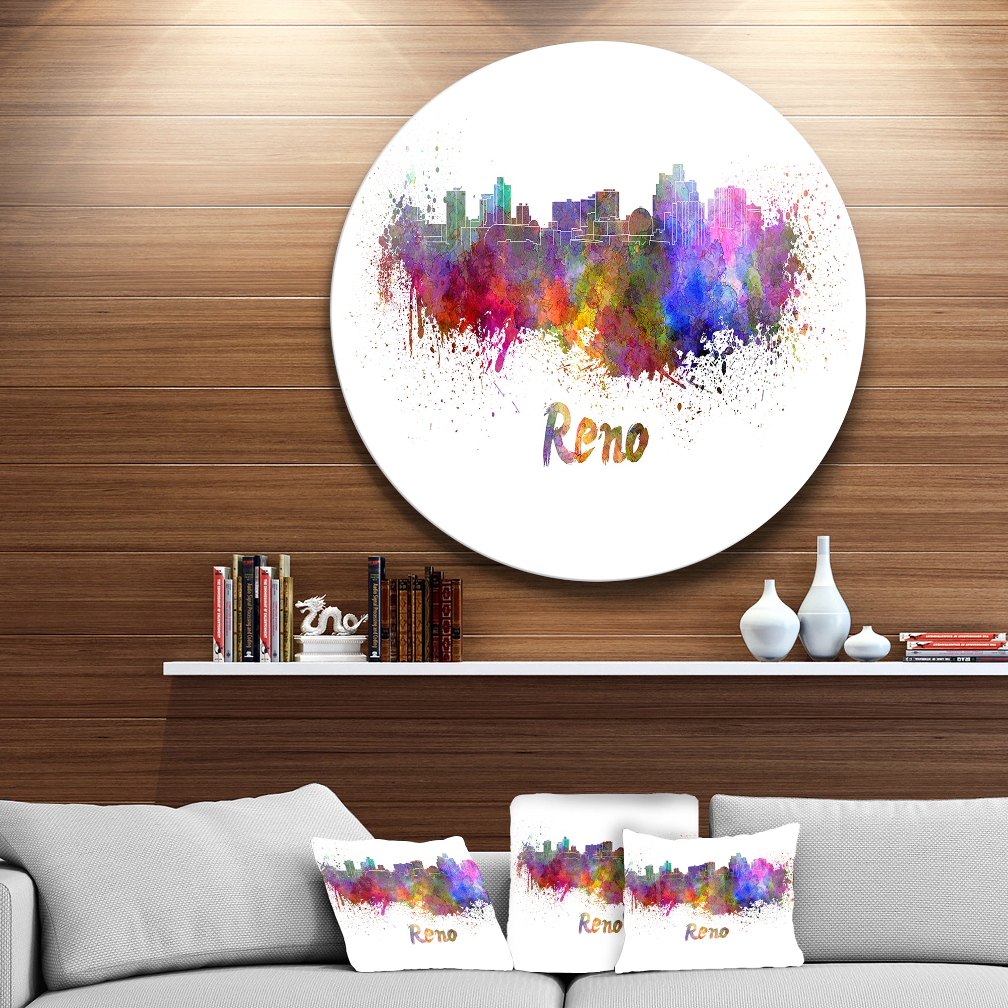 'Reno Skyline' Disc Cityscape Metal Artwork Print