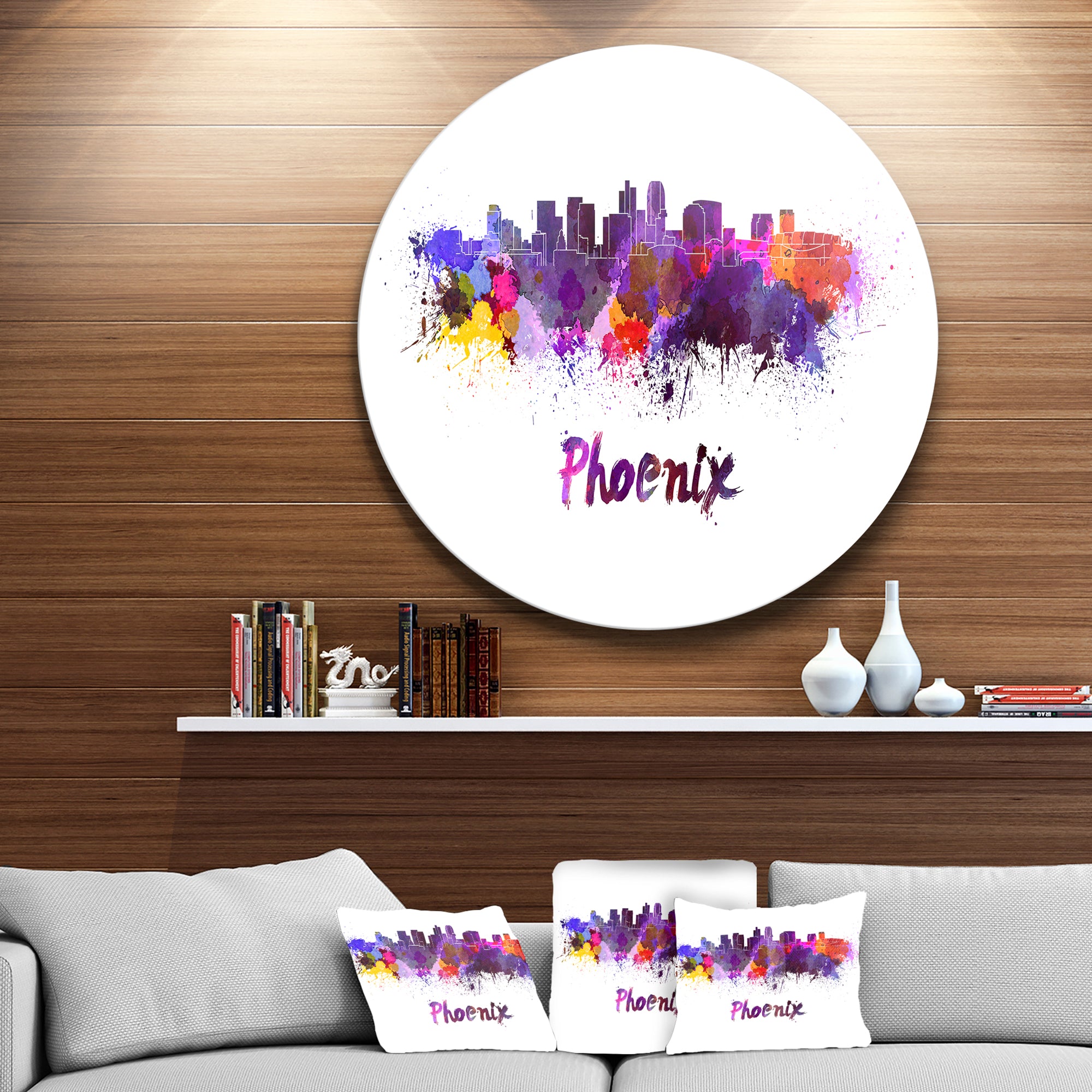 'Phoenix Skyline' Disc Cityscape Metal Artwork Print