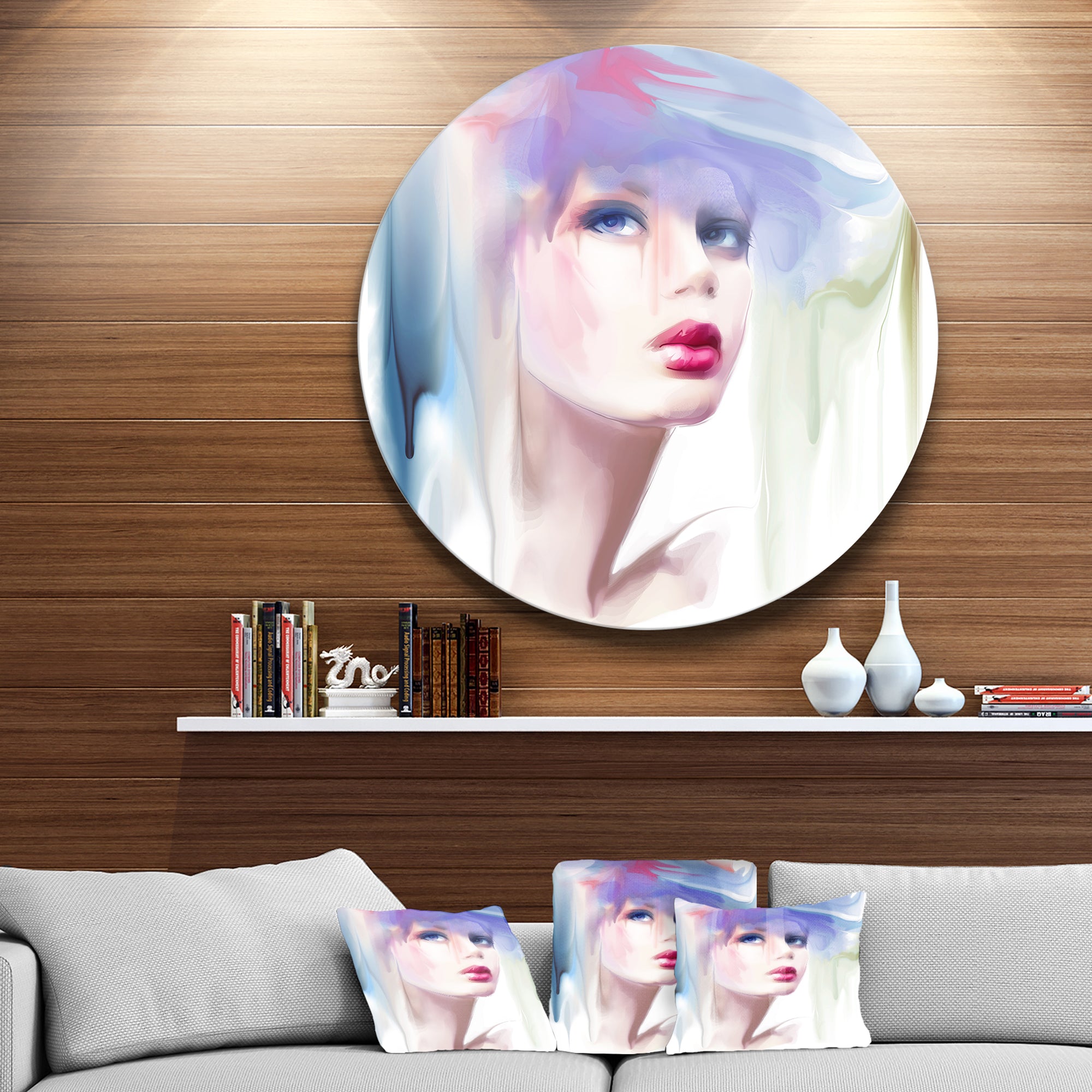 Portrait of Beautiful Girl' Disc Portrait Circle Metal Wall Art