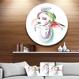 Drawing Portrait of Woman' Disc Abstract Circle Metal Wall Art