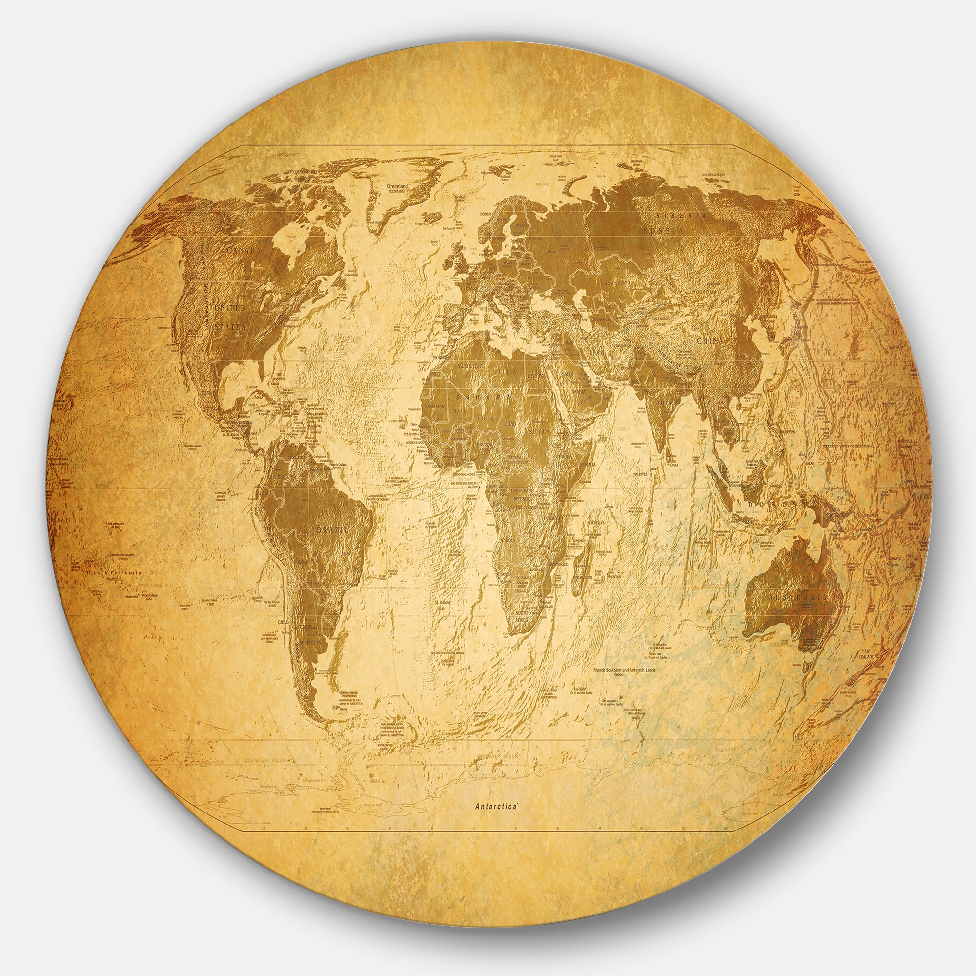 Vintage Classic Map' Disc Contemporary Circle Metal Wall Art