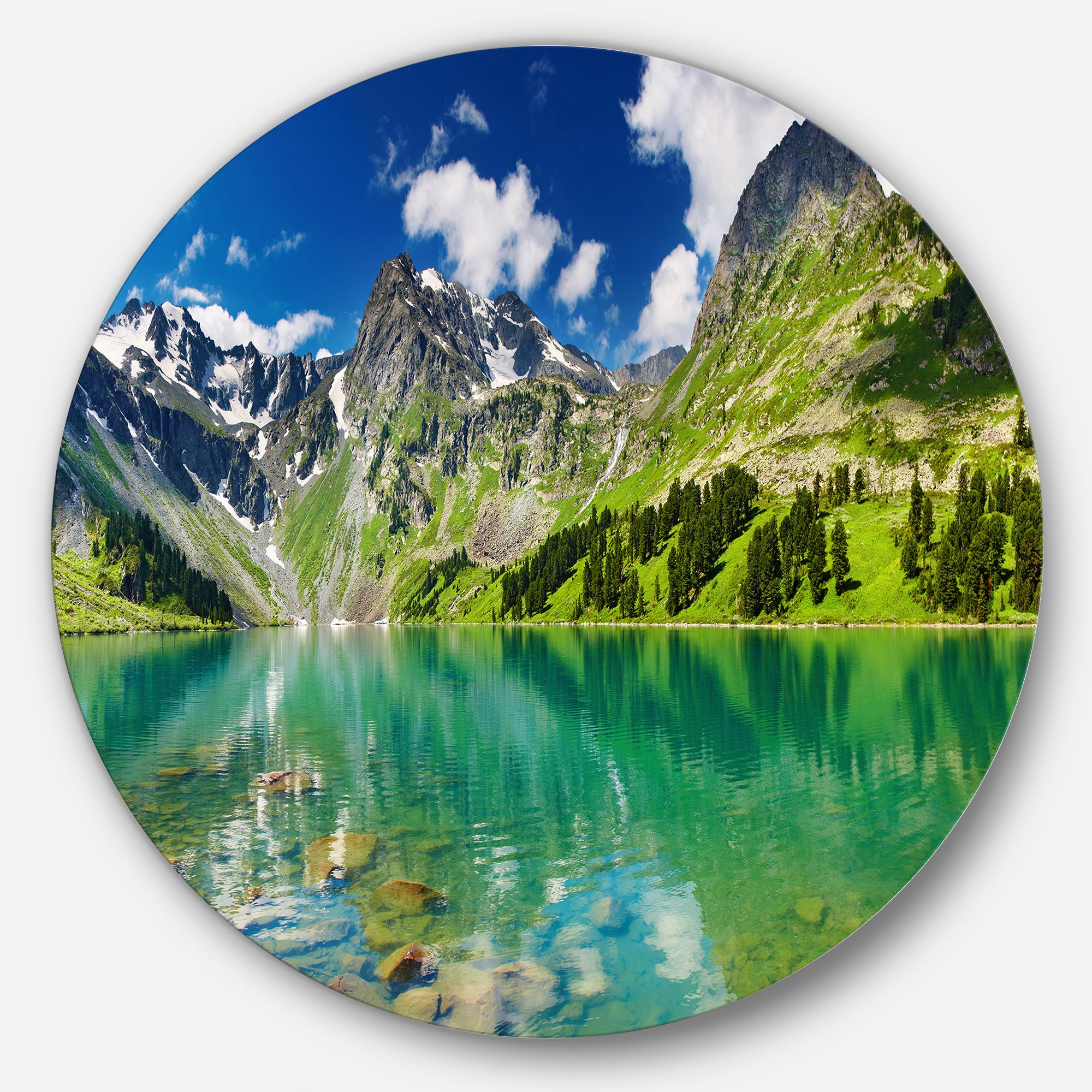 Bright Day Mountain Lake' Disc Photography Circle Metal Wall Art