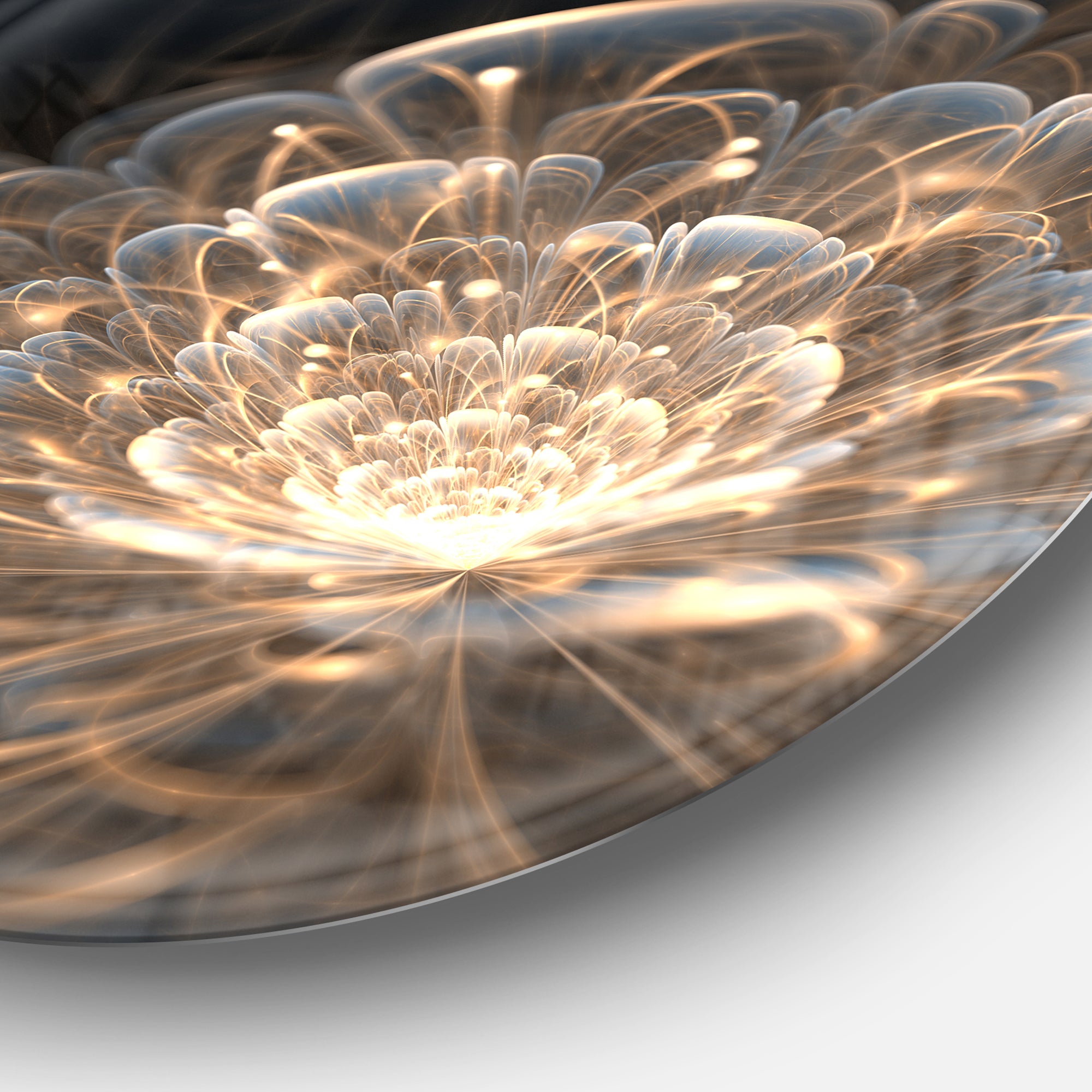 Fractal Flower with Golden Rays' Disc Floral Circle Metal Wall Art