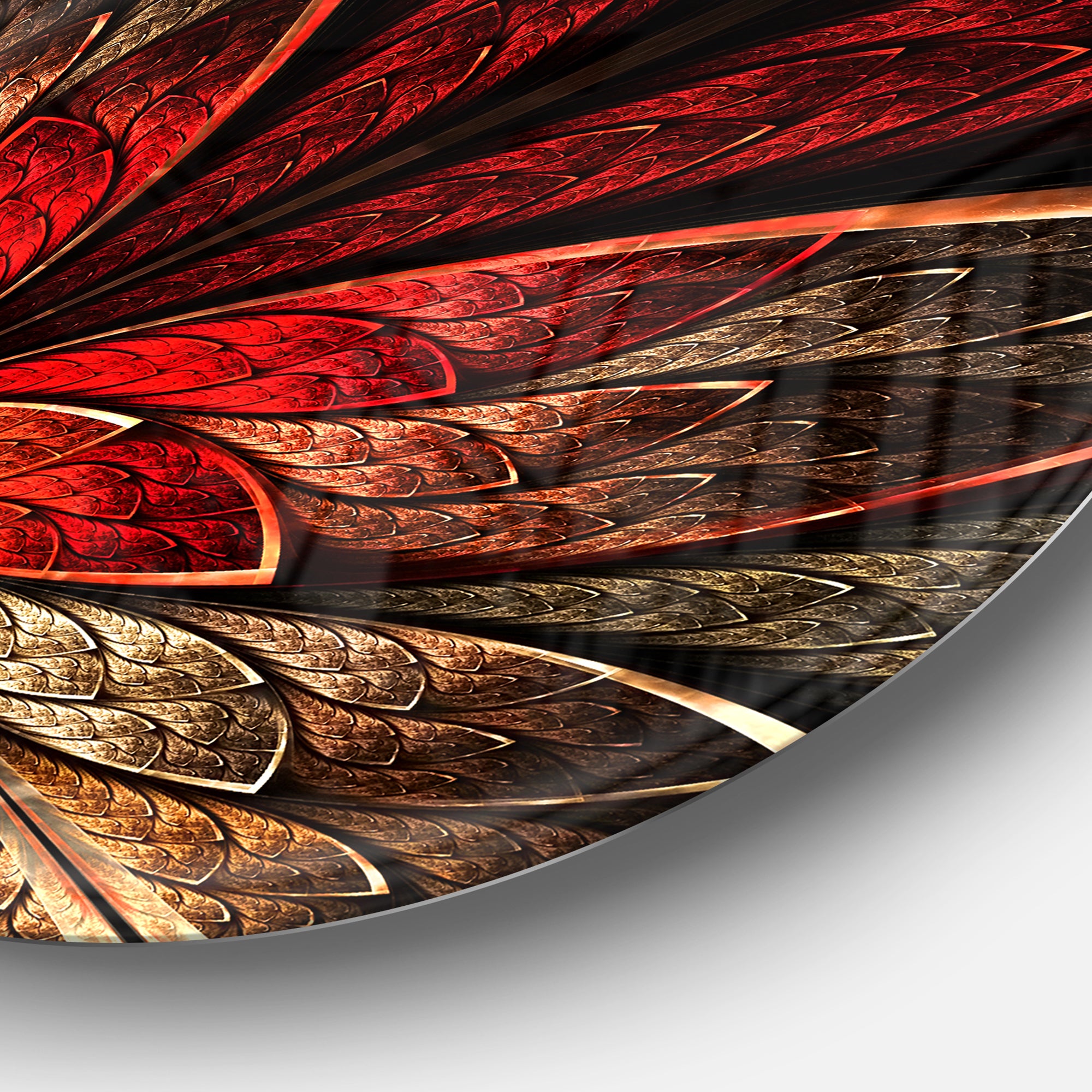 Fractal Flower in Yellow and Red' Disc Floral Circle Metal Wall Art