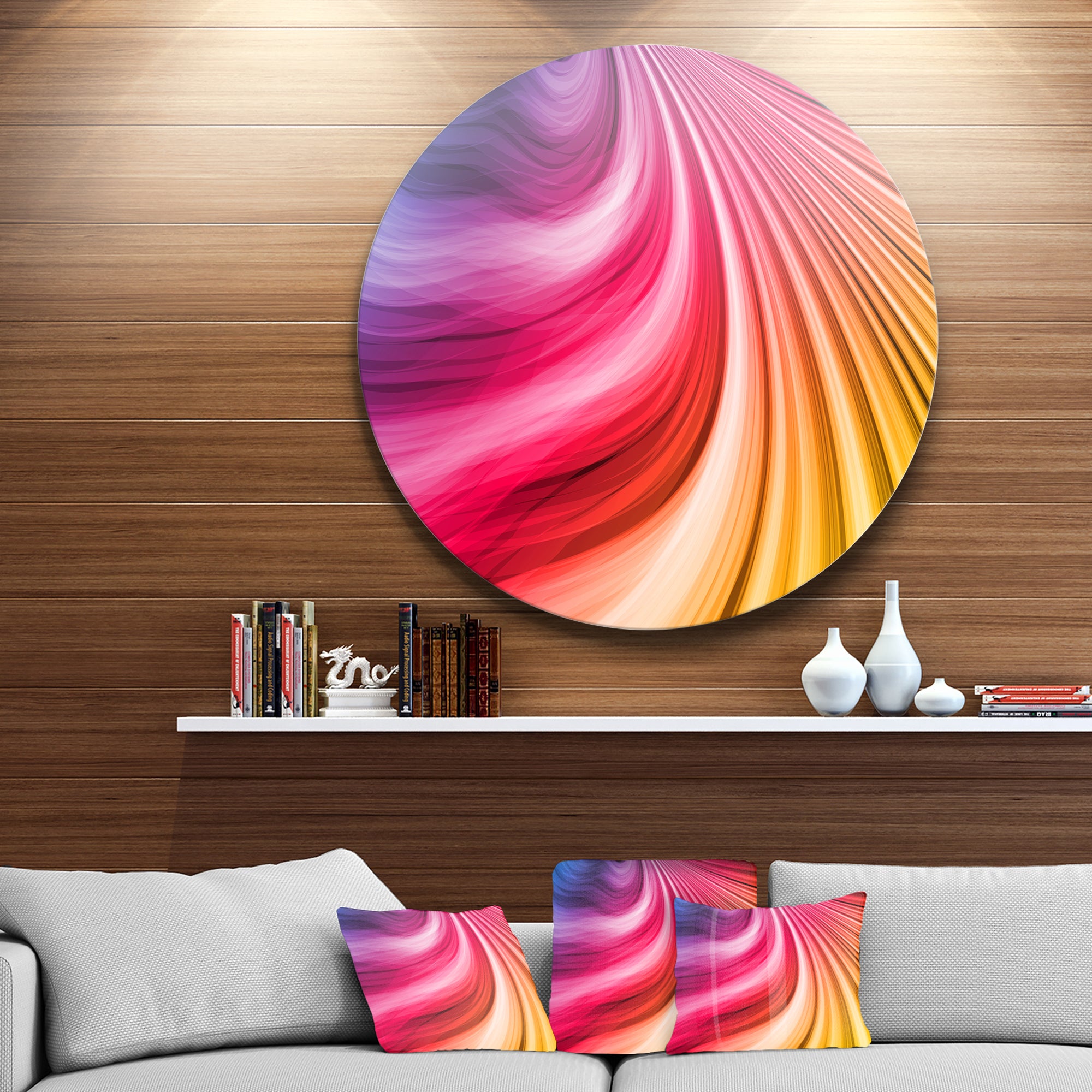 Abstract Colorful Waves' Disc Contemporary Circle Metal Wall Art