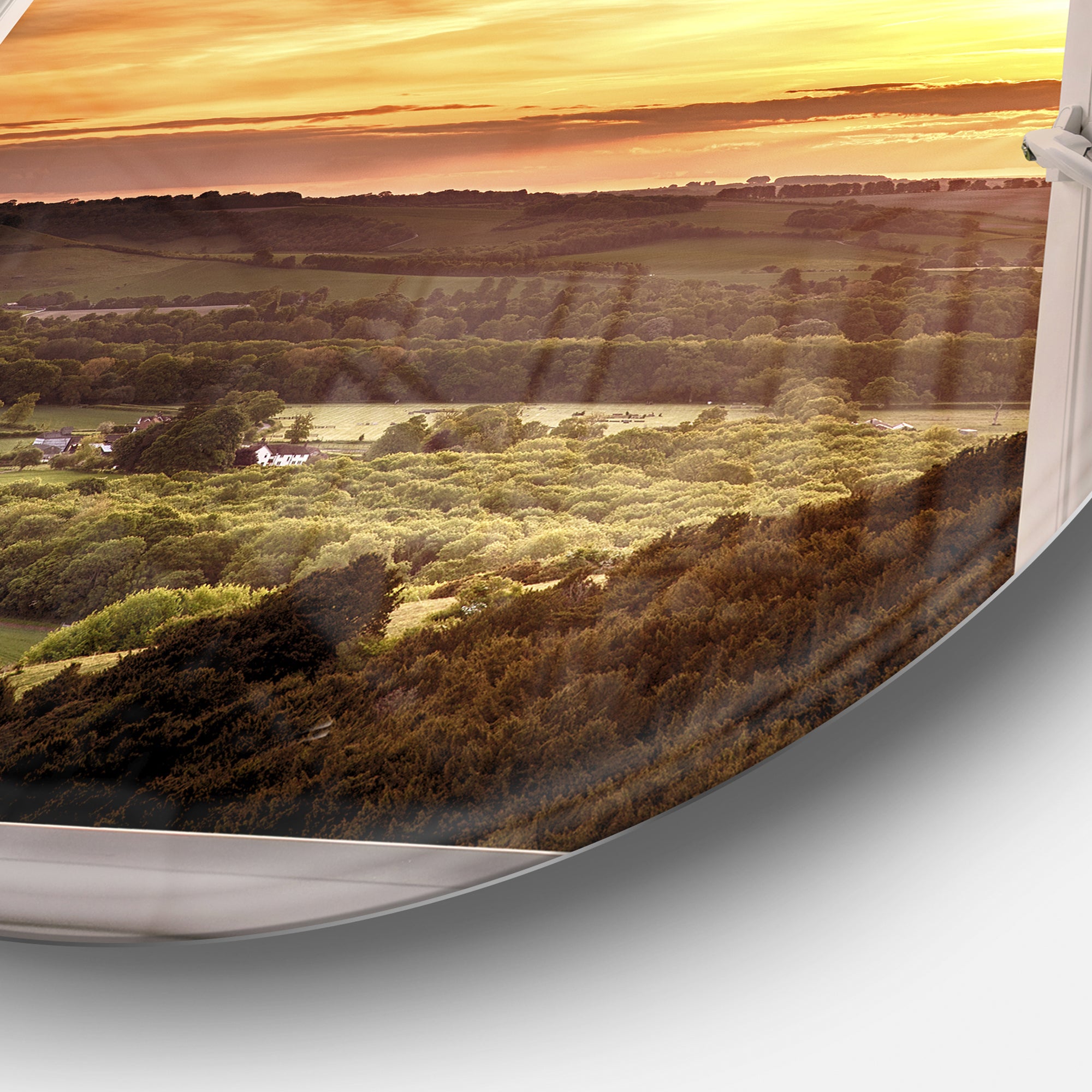 Open Window to Rural Landscape' Disc Contemporary Circle Metal Wall Art