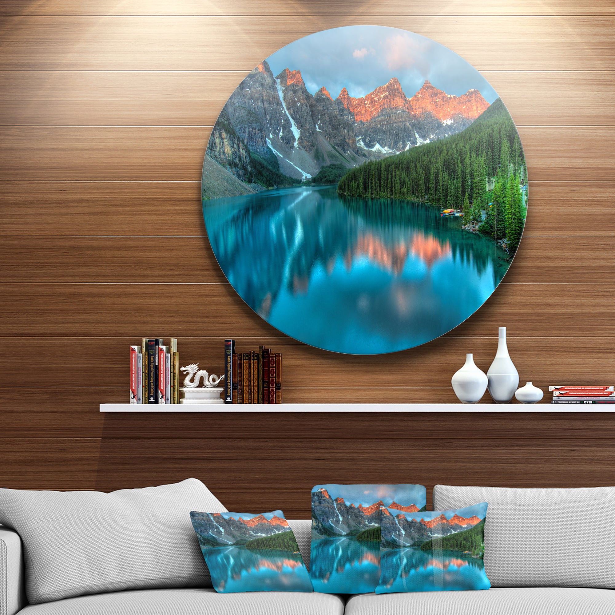 Moraine Lake Sunrise' Disc Landscape Photography Circle Metal Wall Art