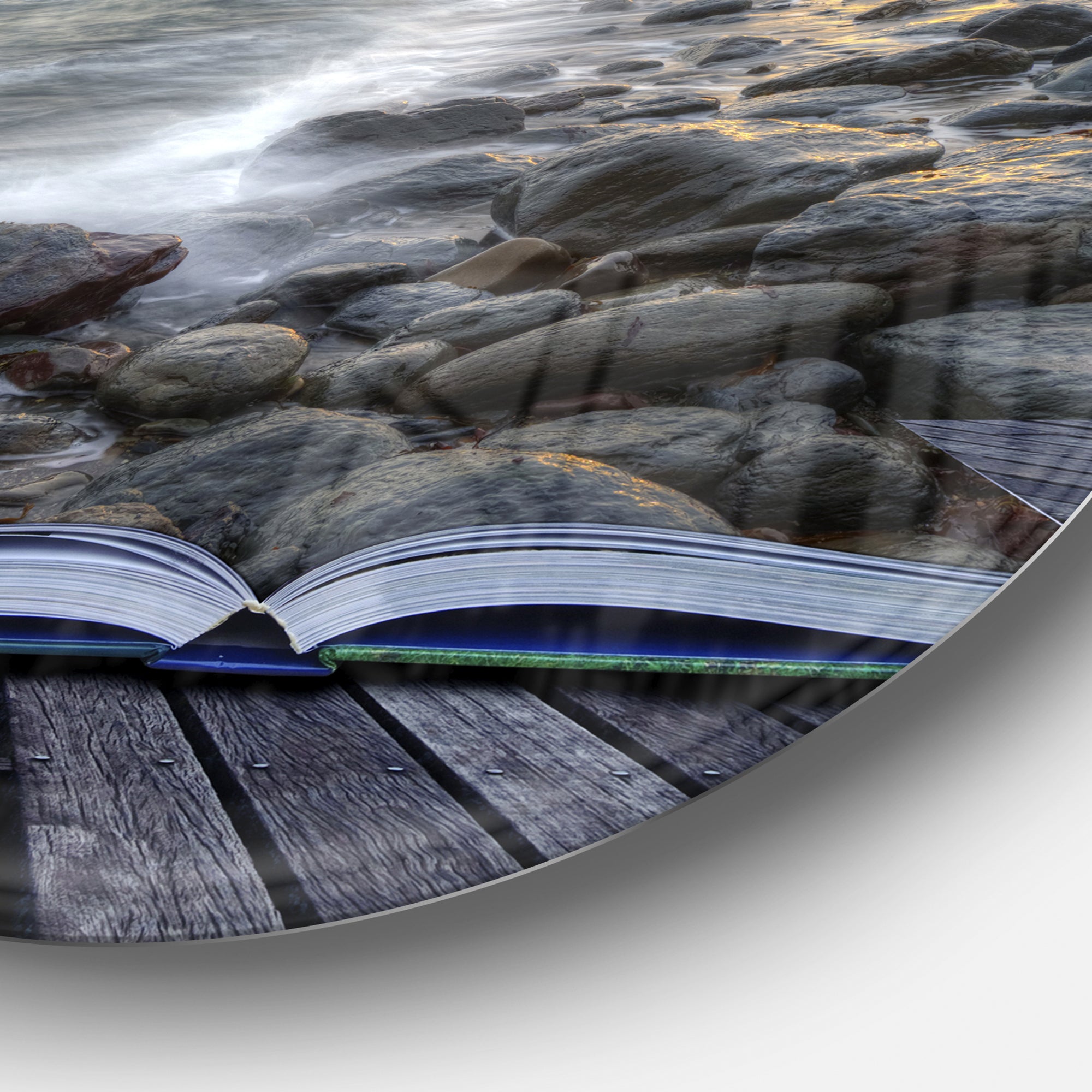 Open Book to the Evening Sea' Disc Contemporary Circle Metal Wall Art
