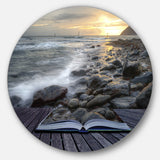 Open Book to the Evening Sea' Disc Contemporary Circle Metal Wall Art