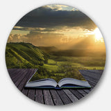 Open Book to Green Valley' Disc Contemporary Landscape Circle Metal Wall Art