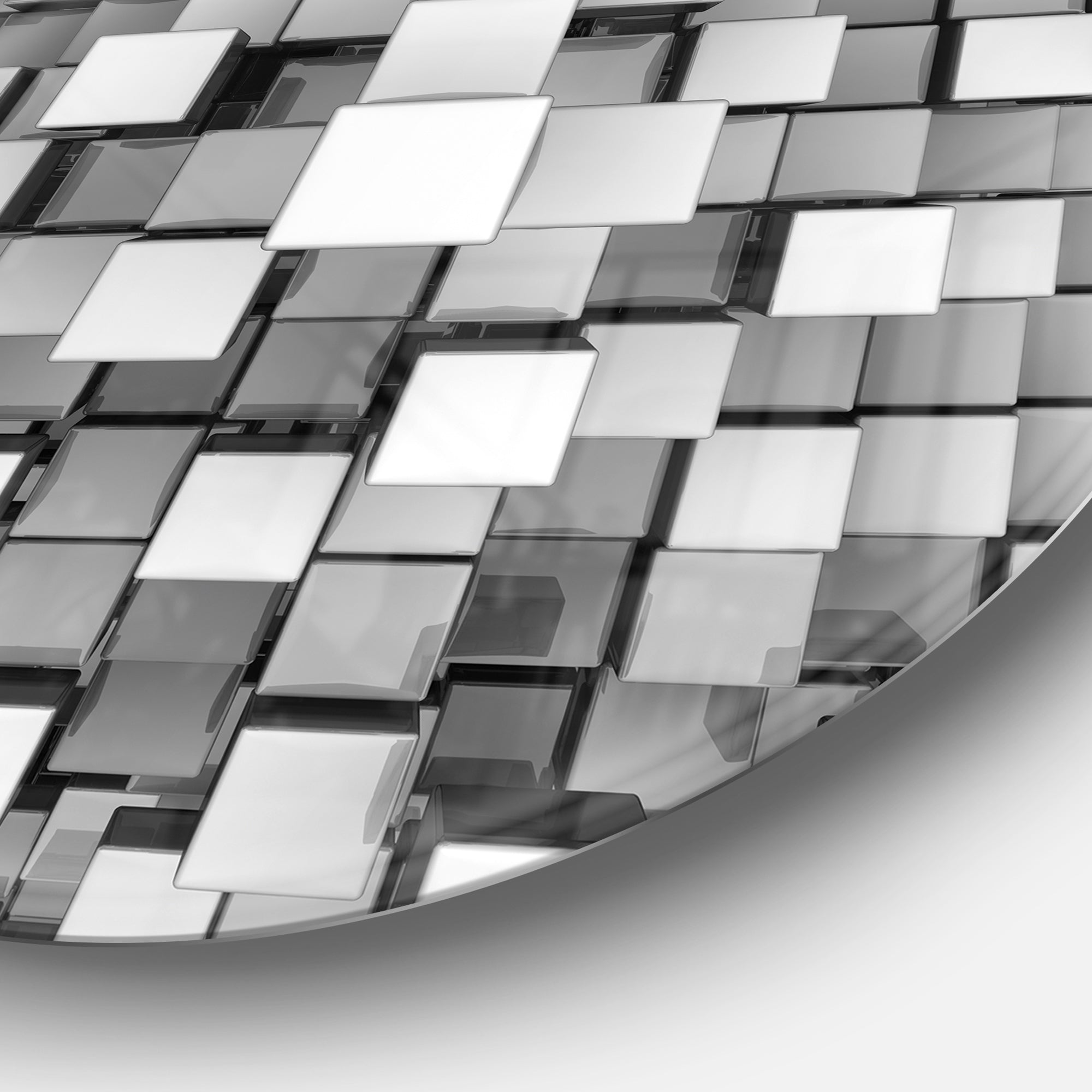 Black and Grey Cubes' Disc Contemporary Circle Metal Wall Art