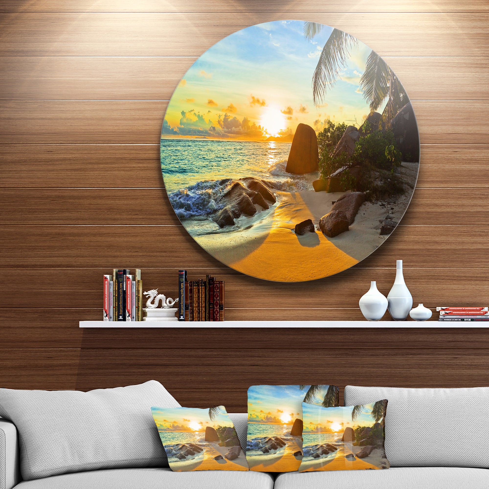 Sunset in Tropical Beach' Disc Landscape Photography Circle Metal Wall Art