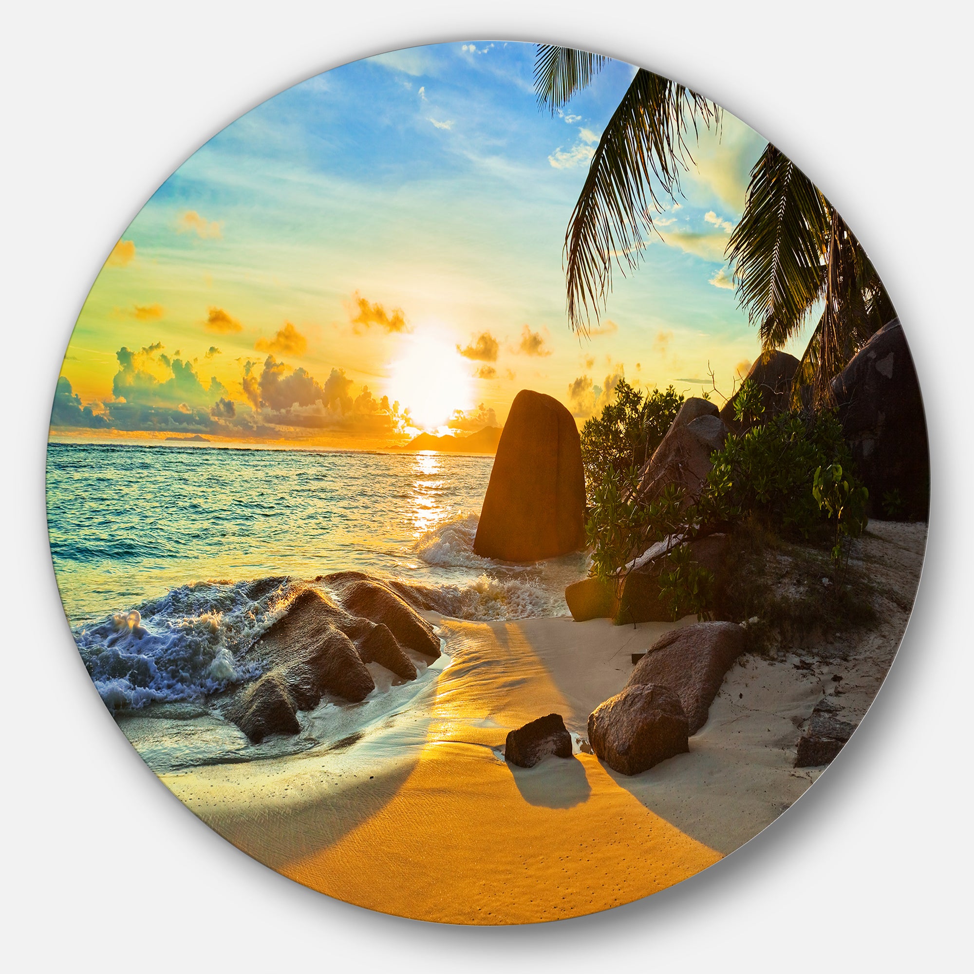Sunset in Tropical Beach' Disc Landscape Photography Circle Metal Wall Art