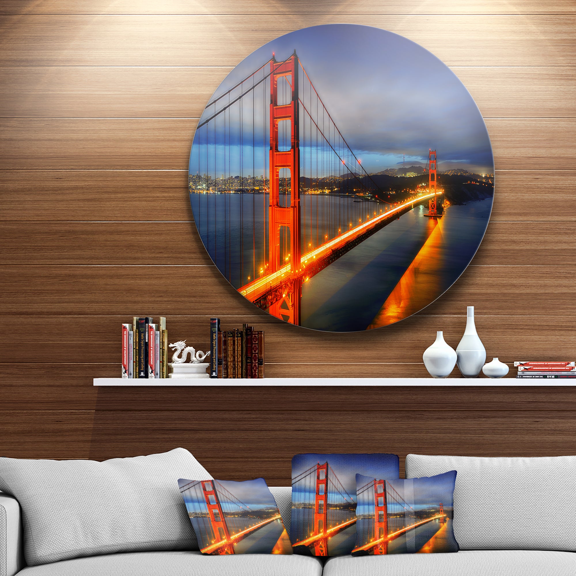 Golden Gate Bridge' Disc Landscape Photography Circle Metal Wall Art