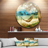 Tropical Sleeping Swing' Disc Contemporary Landscape Circle Metal Wall Art
