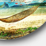 Tropical Sleeping Swing' Disc Contemporary Landscape Circle Metal Wall Art