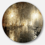 Night Alley with Lights' Disc Photography Landscape Circle Metal Wall Art