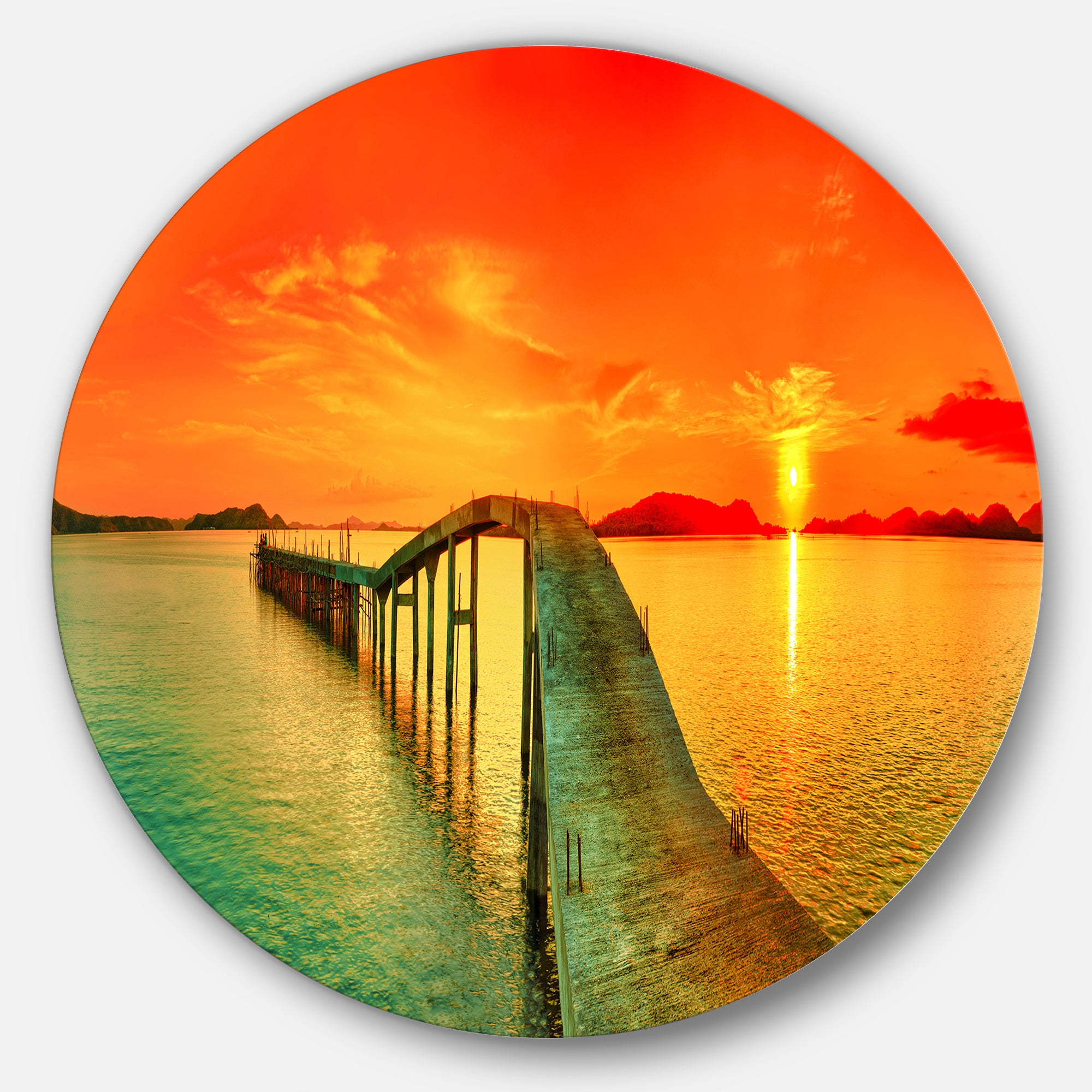Fabulous Sunset Panorama' Disc Photography Seascape Circle Metal Wall Art