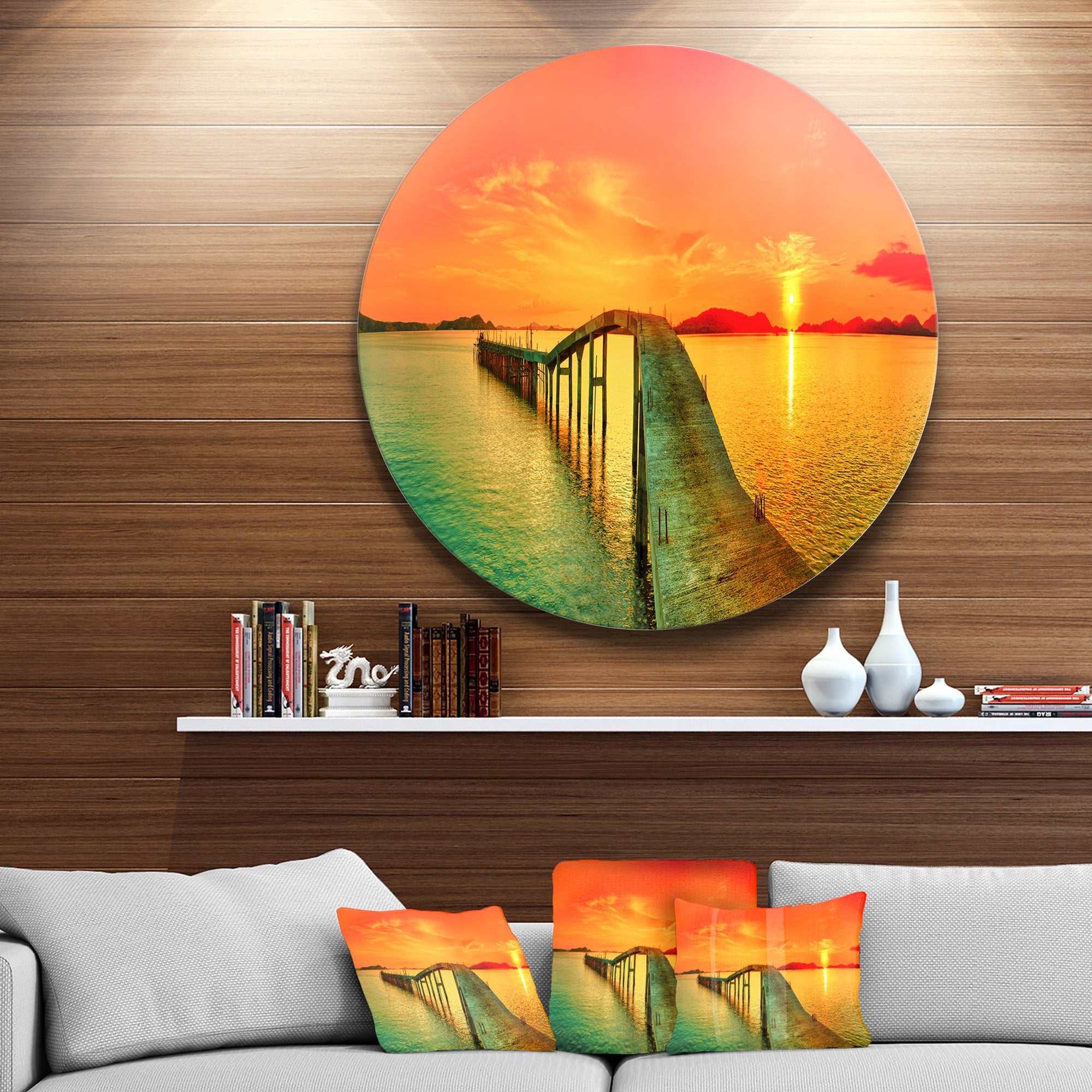 Fabulous Sunset Panorama' Disc Photography Seascape Circle Metal Wall Art