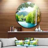 Waterfall in Deep Forest' Disc Landscape Photography Circle Metal Wall Art