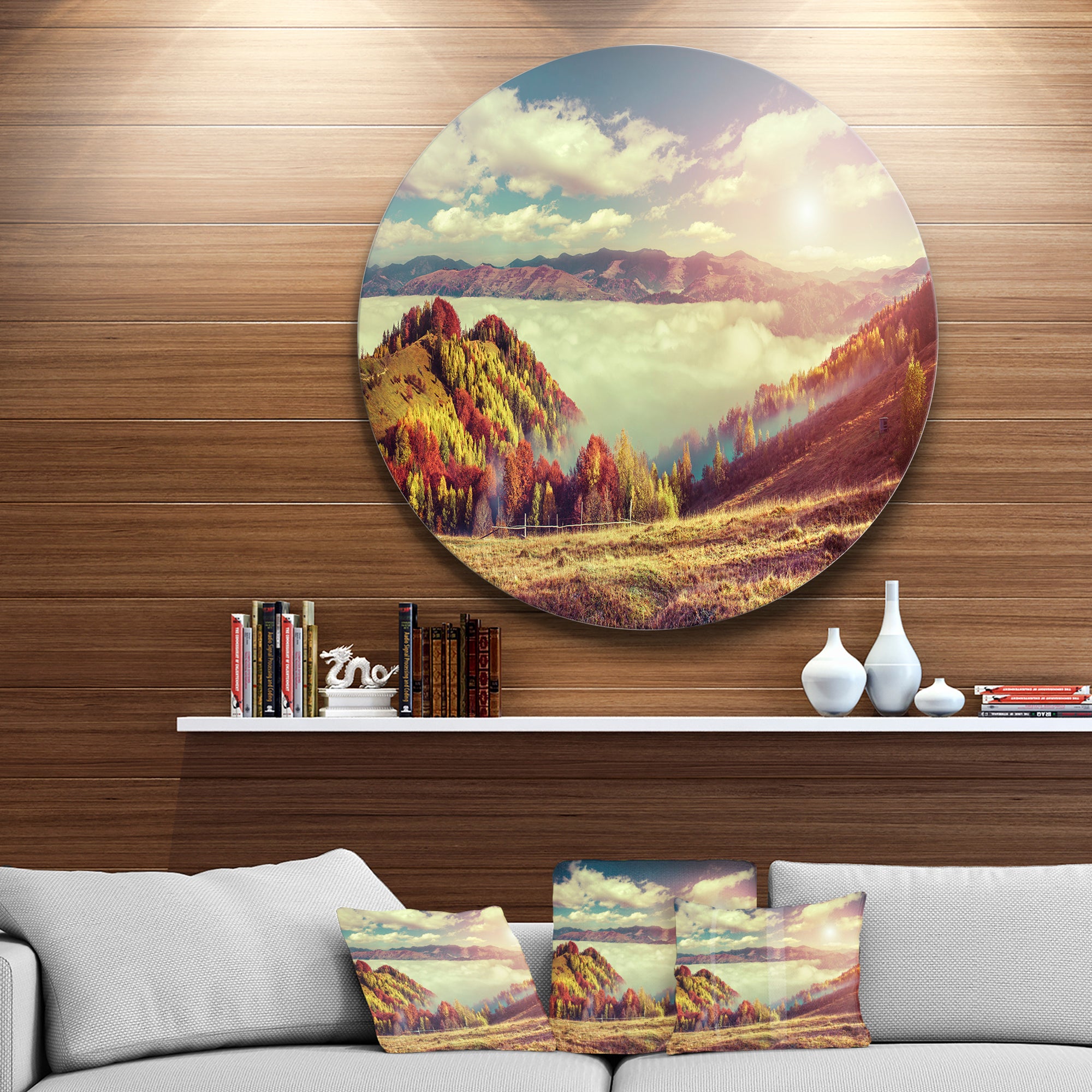 Autumn Panorama of Mountains' Disc Photography Circle Metal Wall Art