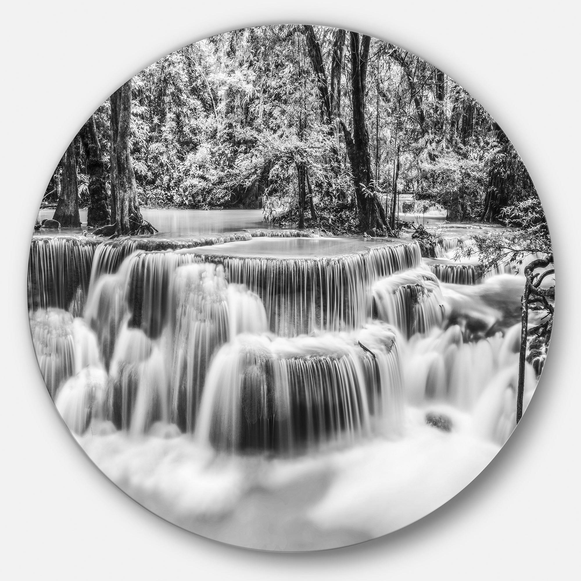 White Erawan Waterfall' Disc Landscape Photography Circle Metal Wall Art