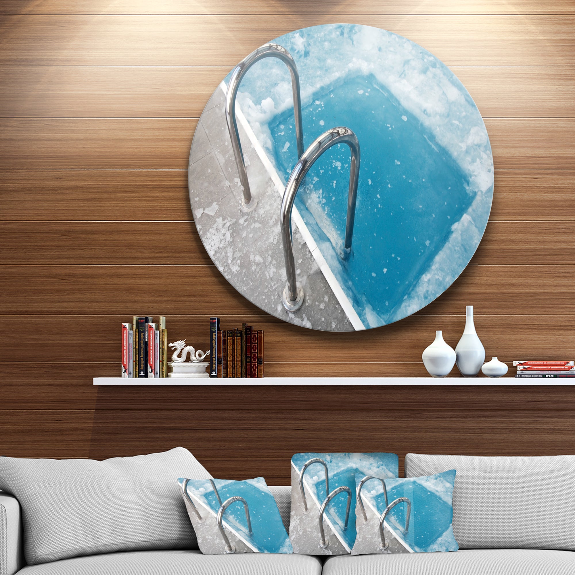 Ice Swimming Blue Pool' Disc Photography Circle Metal Wall Art