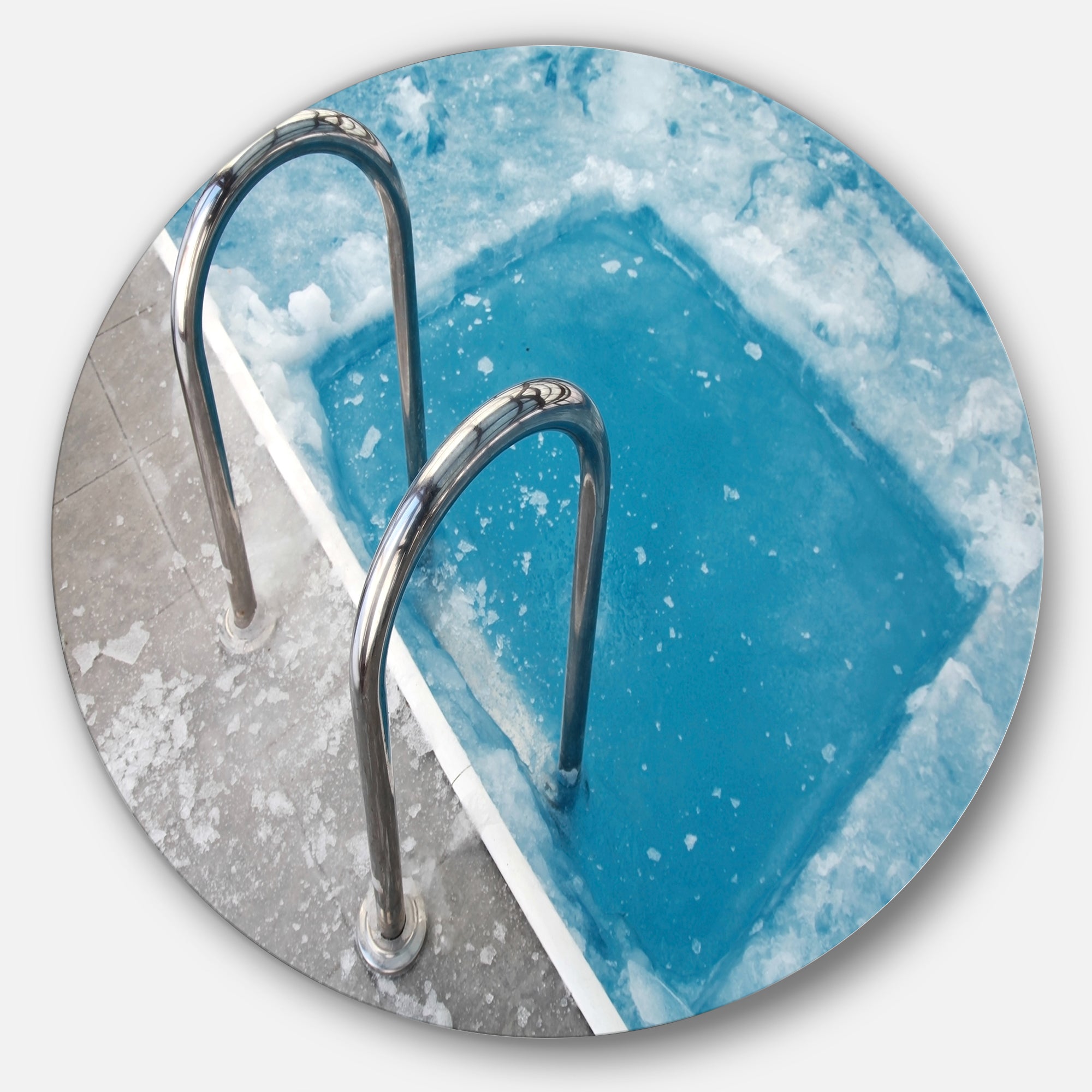 Ice Swimming Blue Pool' Disc Photography Circle Metal Wall Art