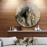 Lion in Sepia' Disc Animal Circle Metal Wall Art