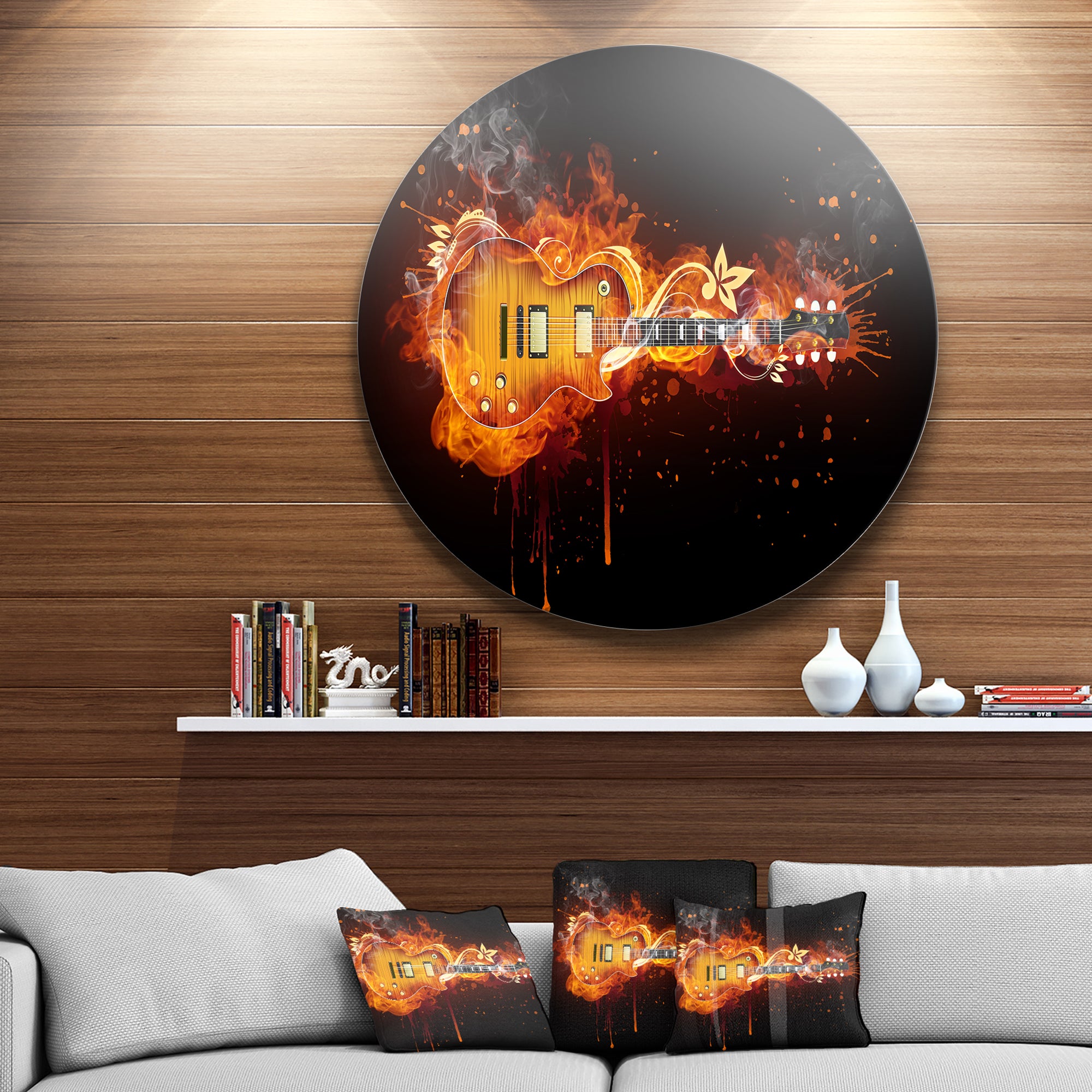 Electric Guitar' Disc Abstract Circle Metal Wall Art