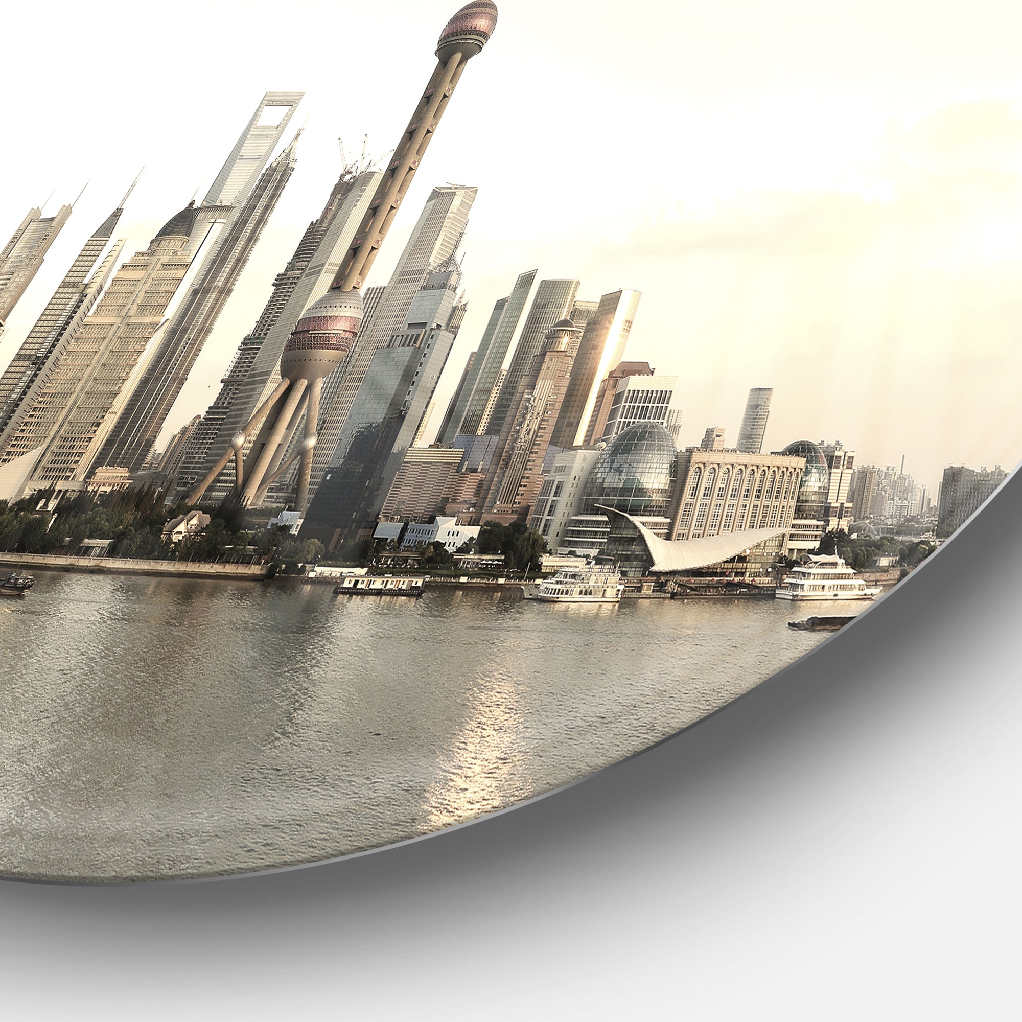 Shanghai s Architecture' Disc Cityscape Photo Circle Metal Wall Art