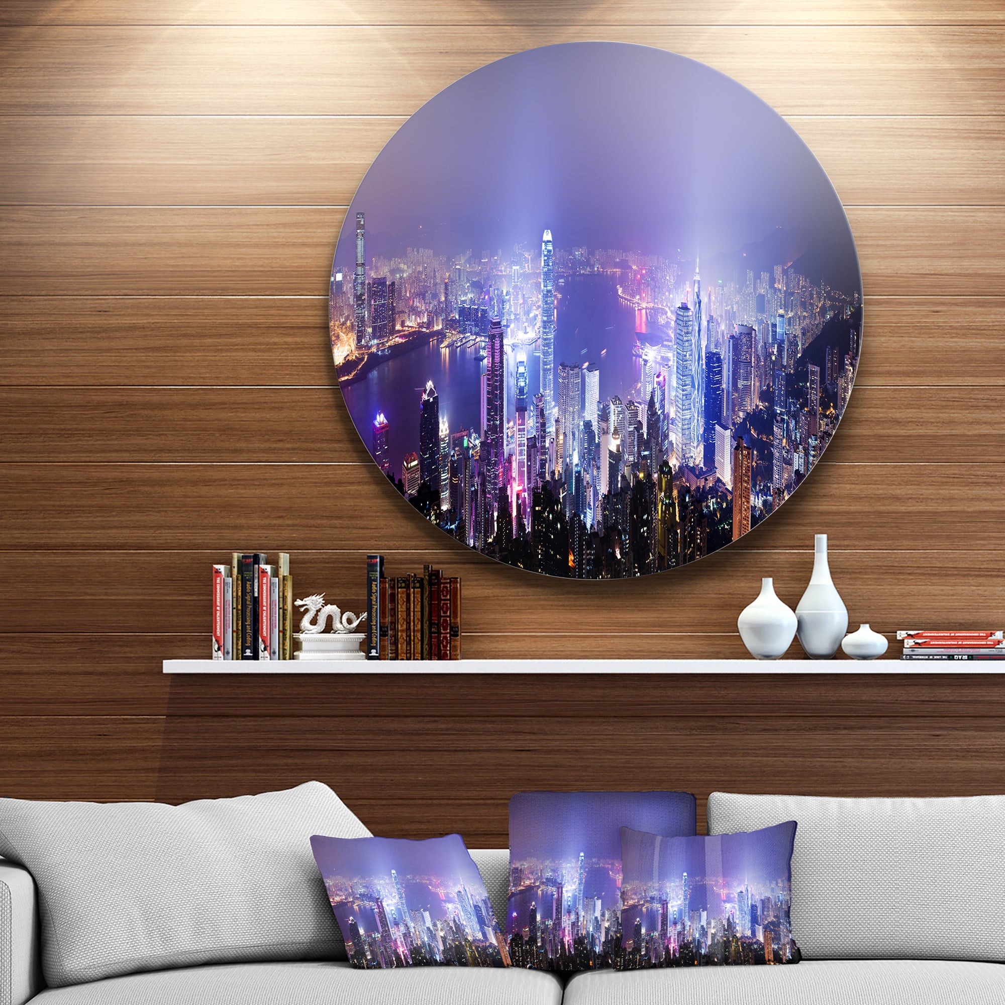 Hong Kong Night City' Disc Cityscape Photo Circle Metal Wall Art