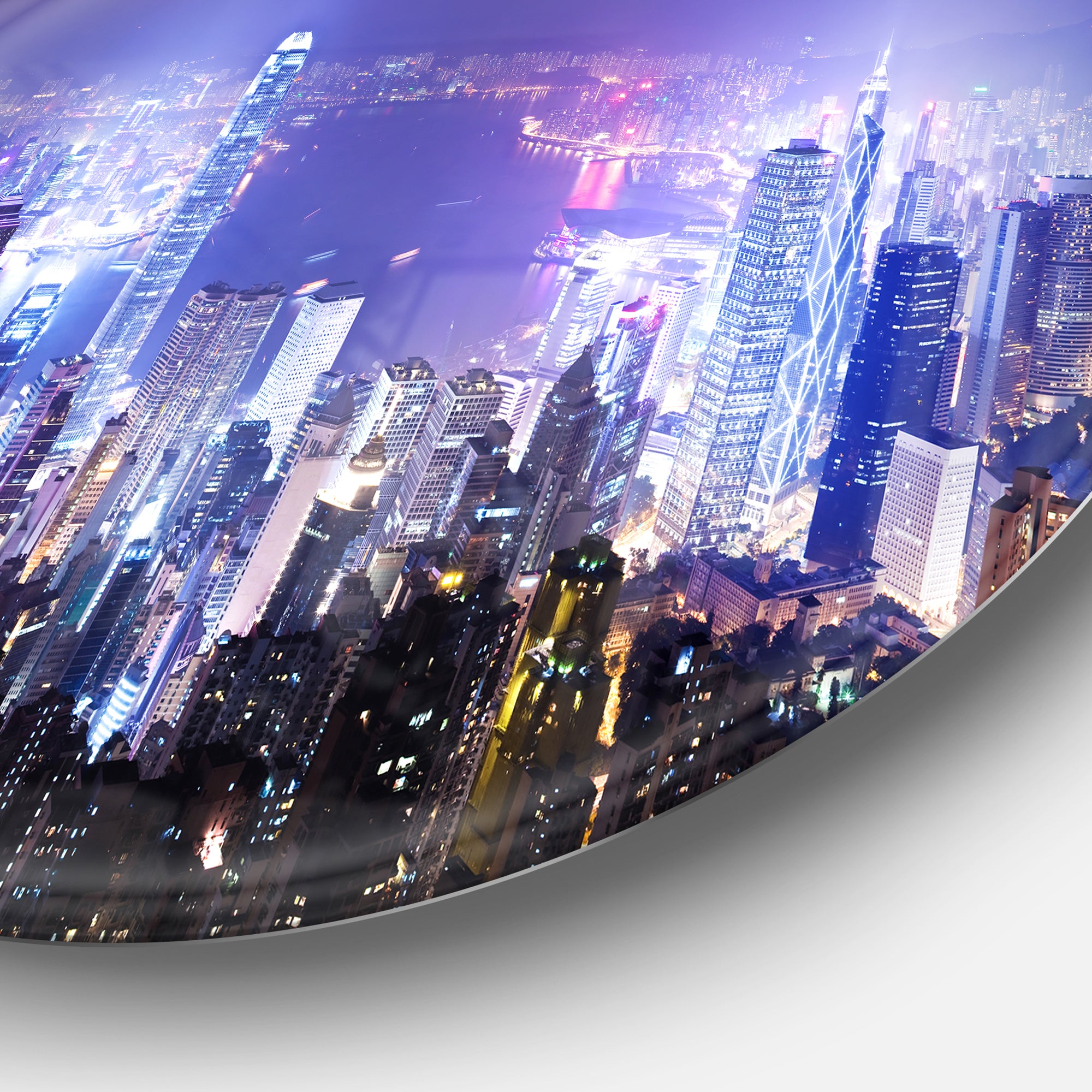 Hong Kong Night City' Disc Cityscape Photo Circle Metal Wall Art