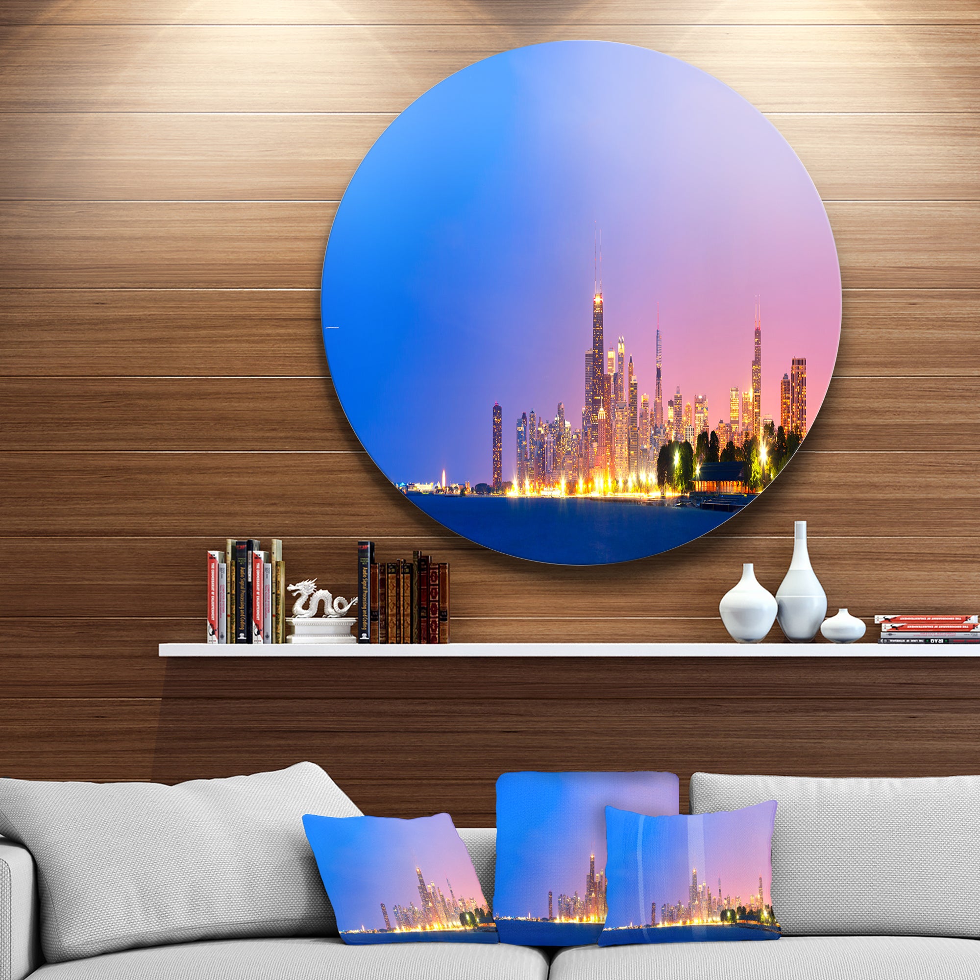 City of Chicago Skyline' Disc Cityscape Photo Circle Metal Wall Art