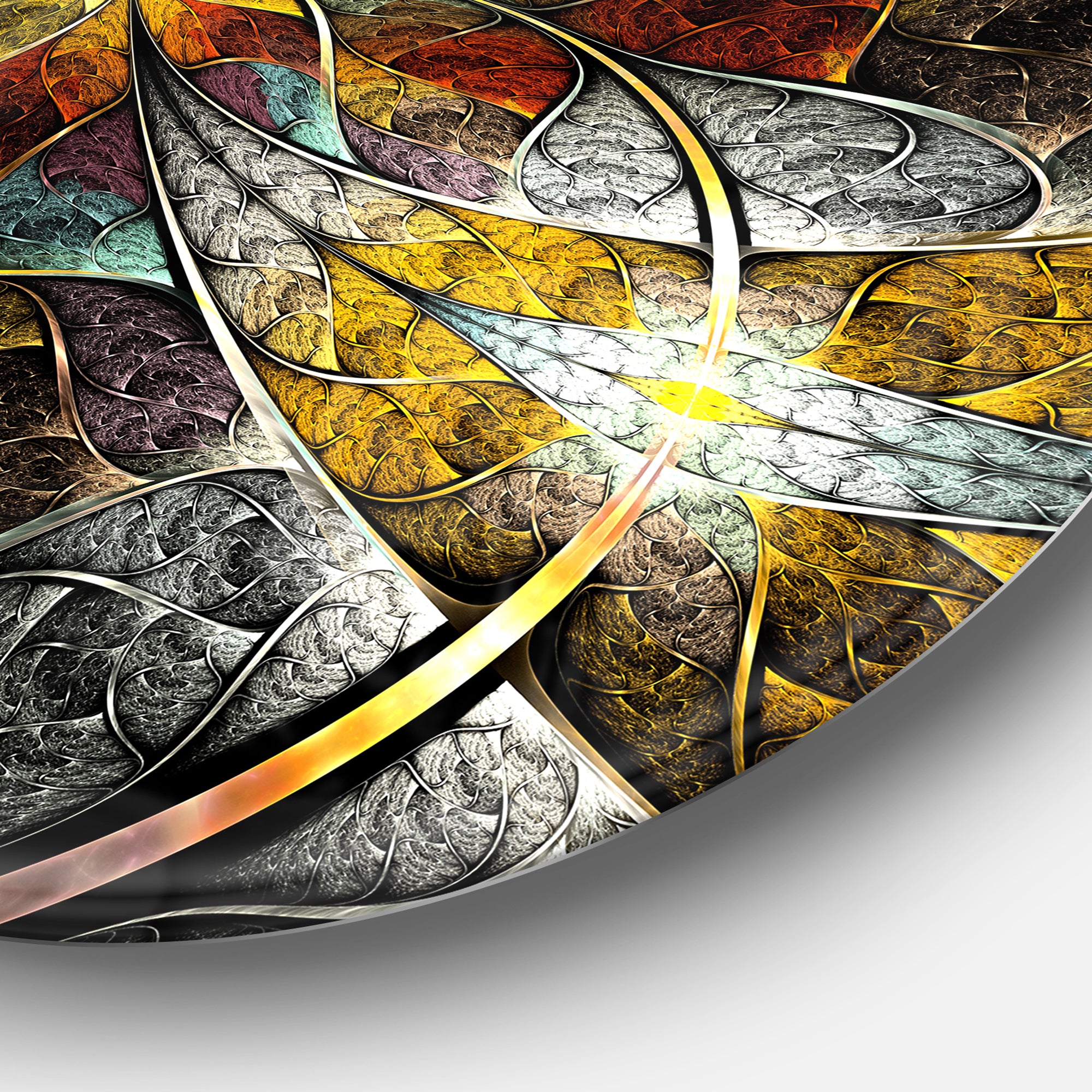 Symmetrical Fractal Flower' Disc Floral Circle Metal Wall Art