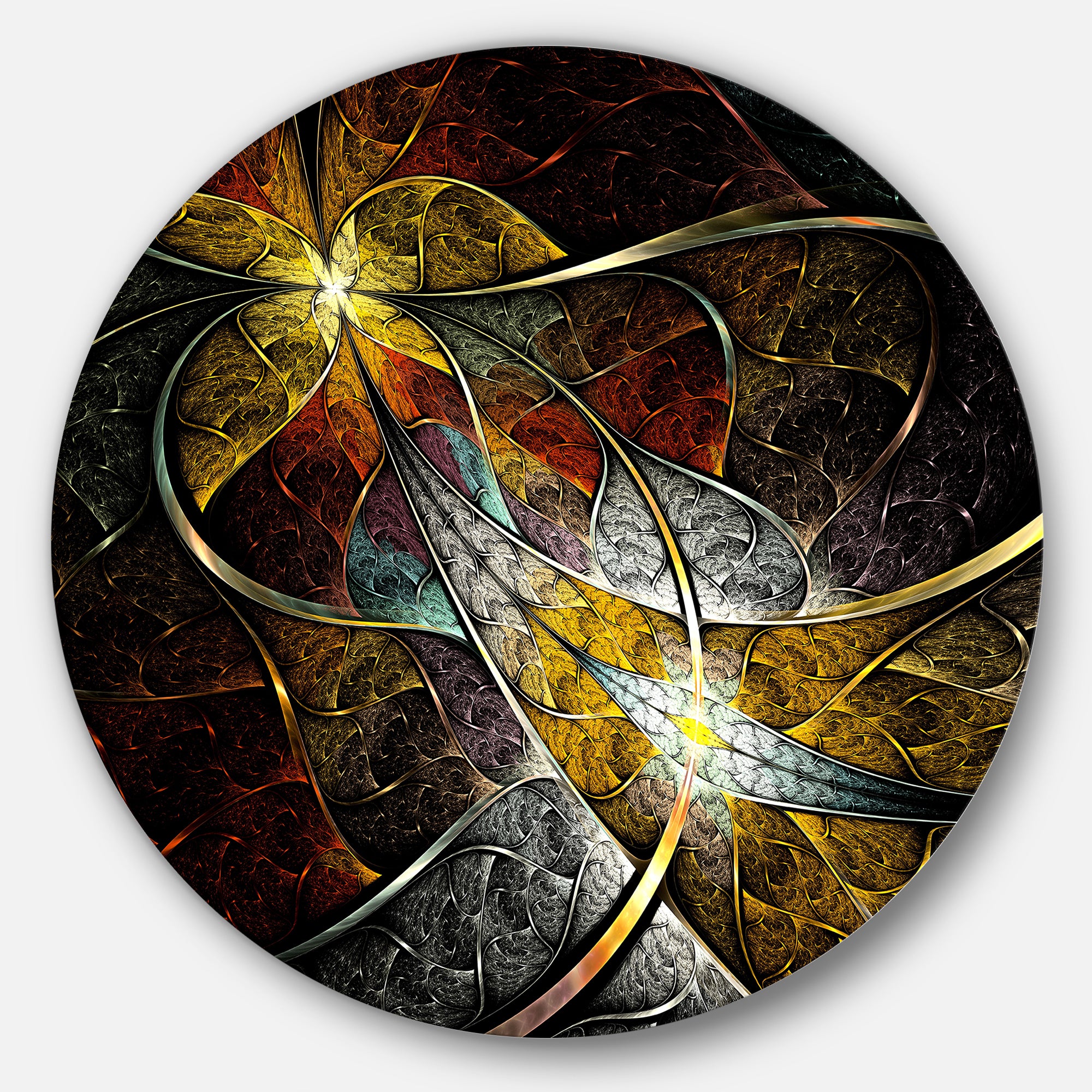 Symmetrical Fractal Flower' Disc Floral Circle Metal Wall Art