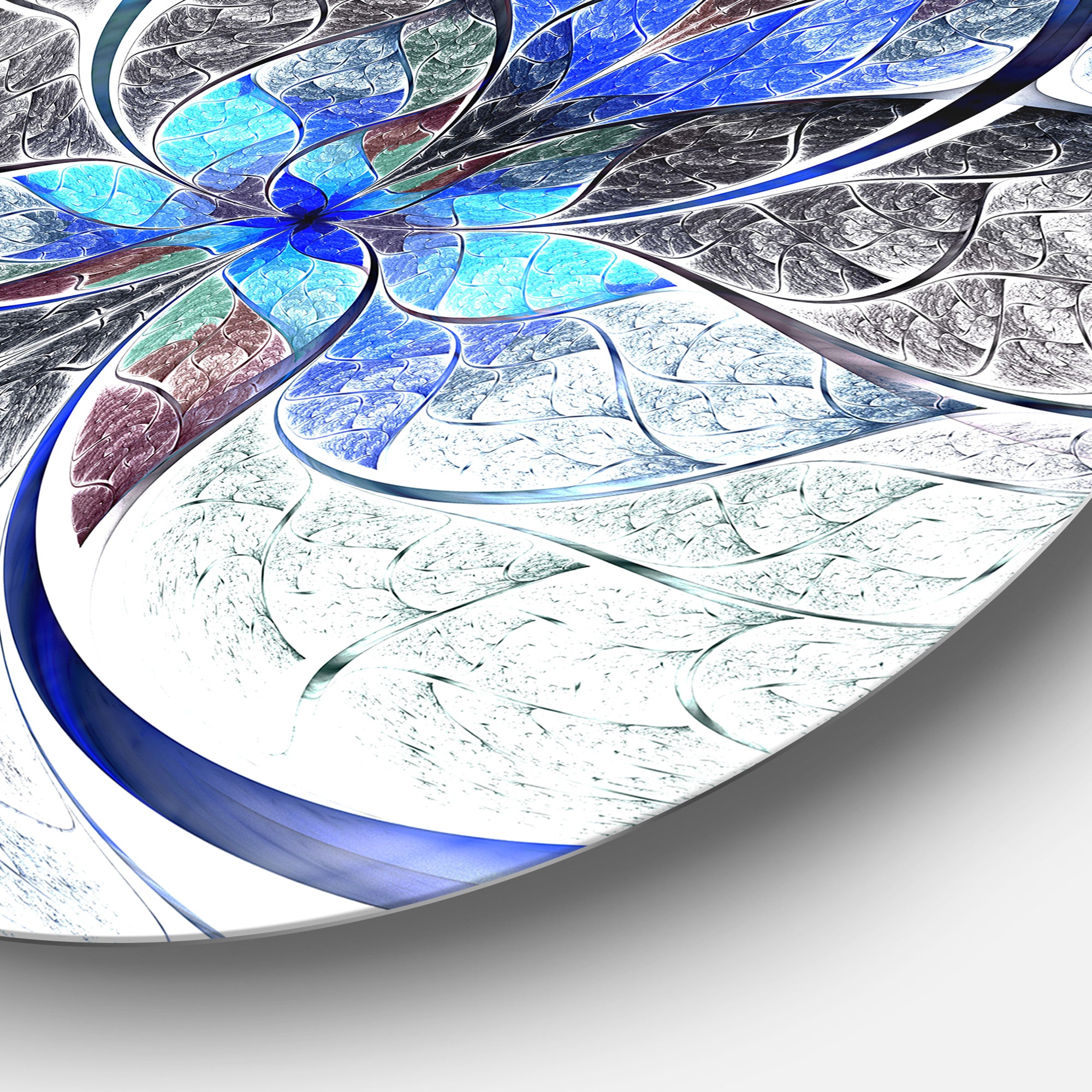 Symmetrical Blue Fractal Flower' Disc Large Contemporary Circle Metal Wall Arts