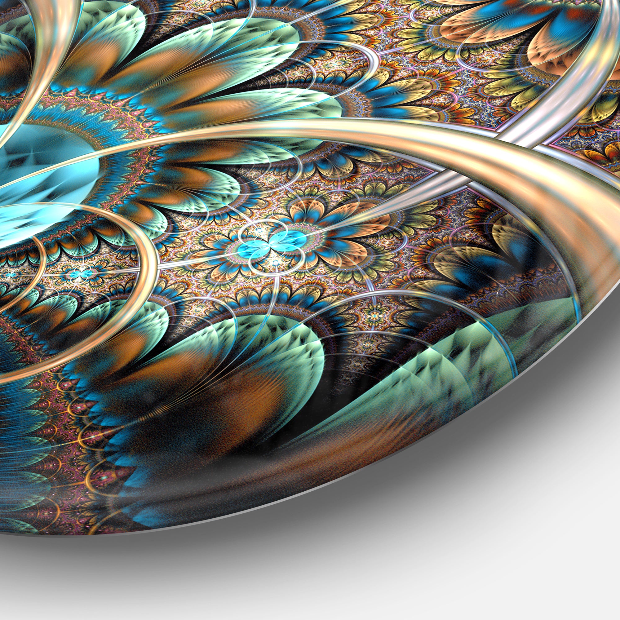 Light Blue Fractal Flower' Disc Floral Circle Metal Wall Art